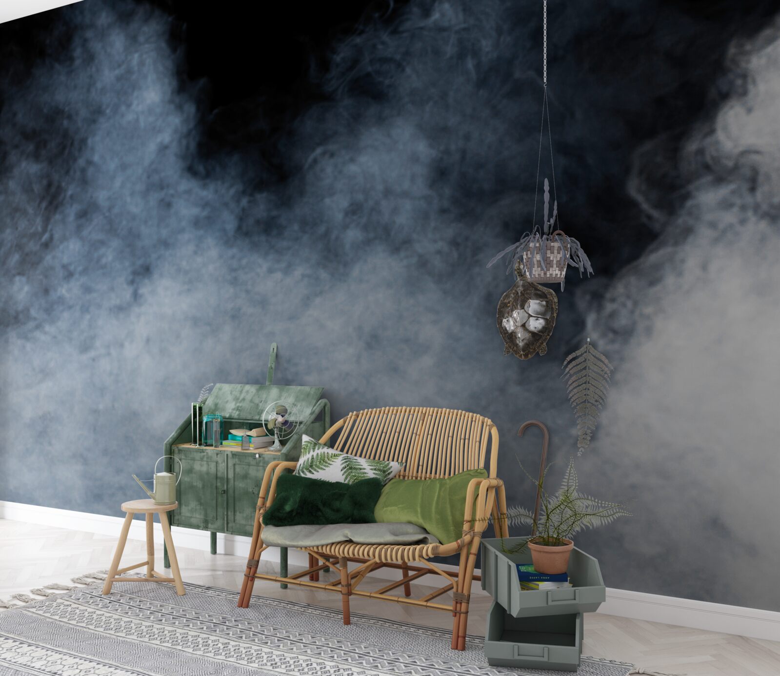 Fototapeta hustá hmla zahalila nočný les