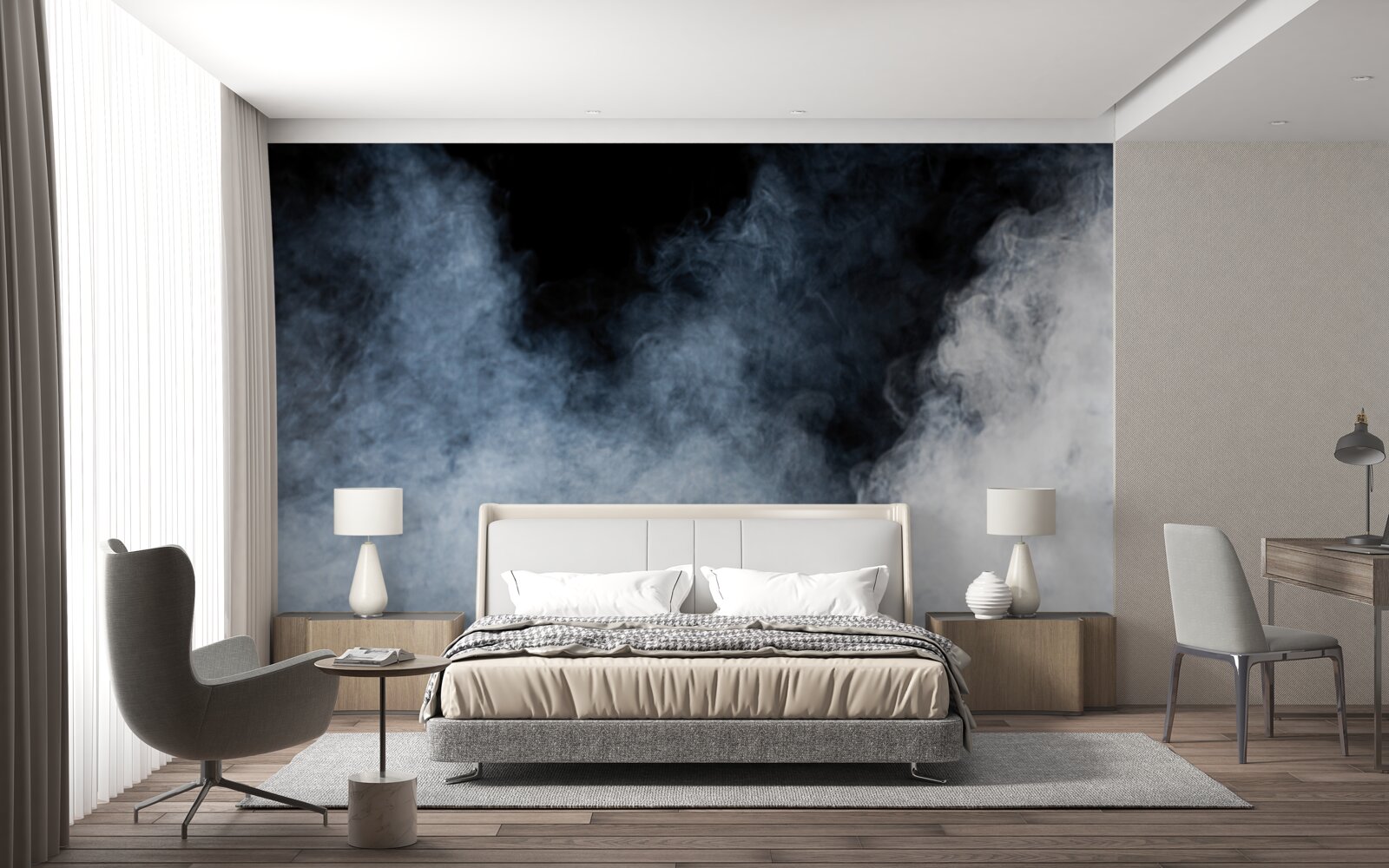 Fototapeta hustá hmla zahalila nočný les