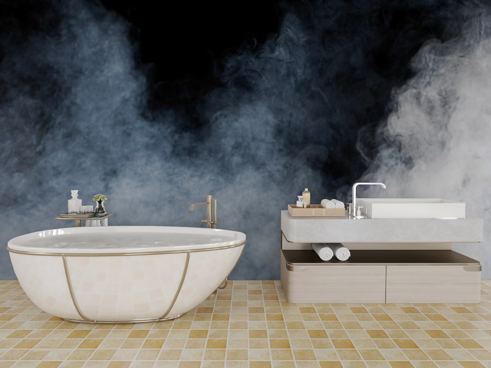 Fototapeta hustá hmla zahalila nočný les