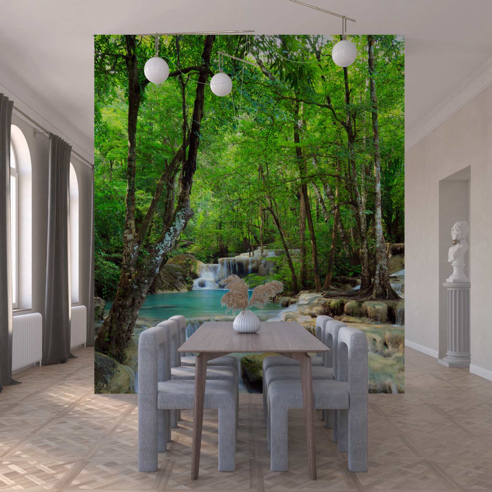 Fototapeta vodopád s prúdmi krištáľovo čistej vody stekajúcimi dole