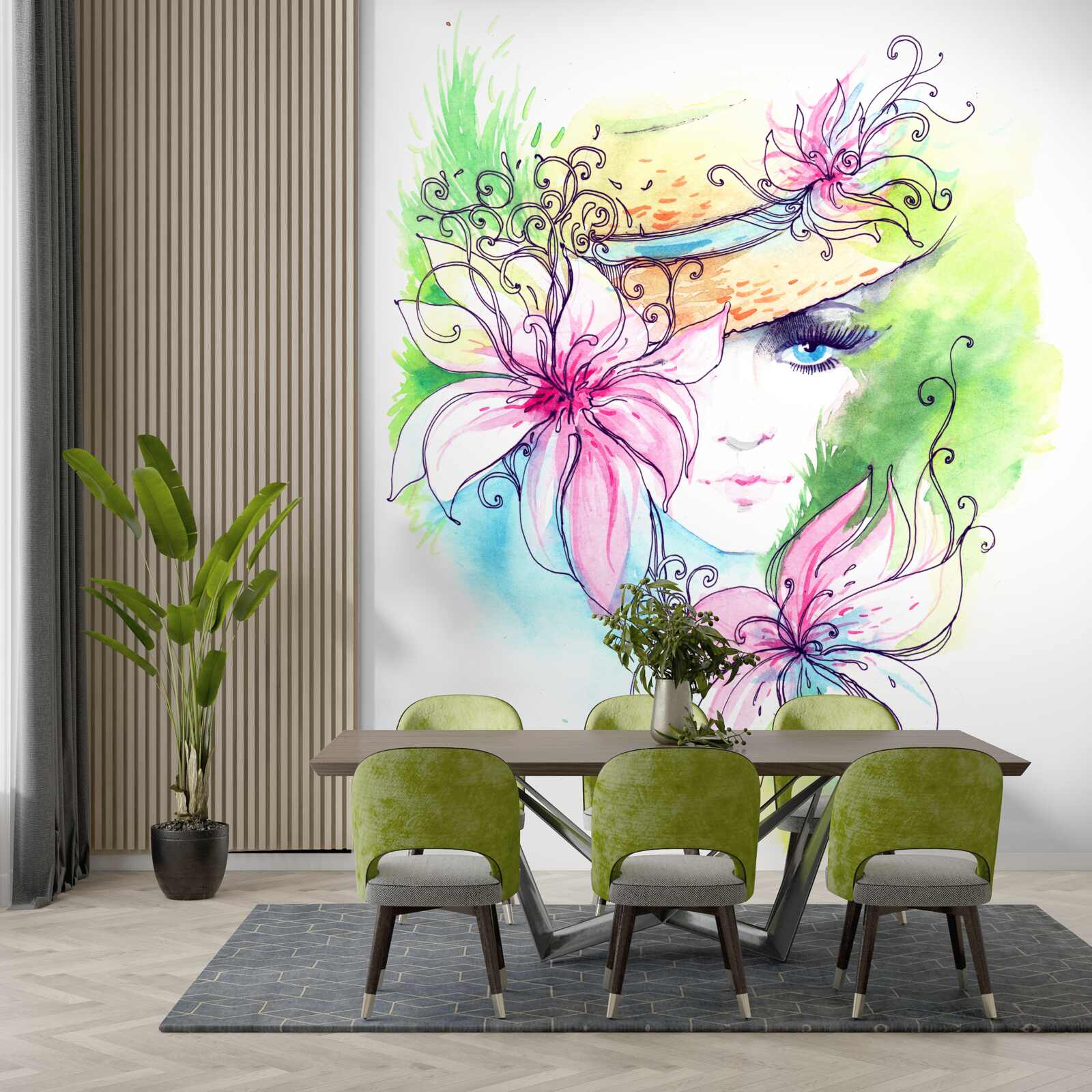 Fototapeta portrét dievčaťa a kvetov zobrazených na obraze