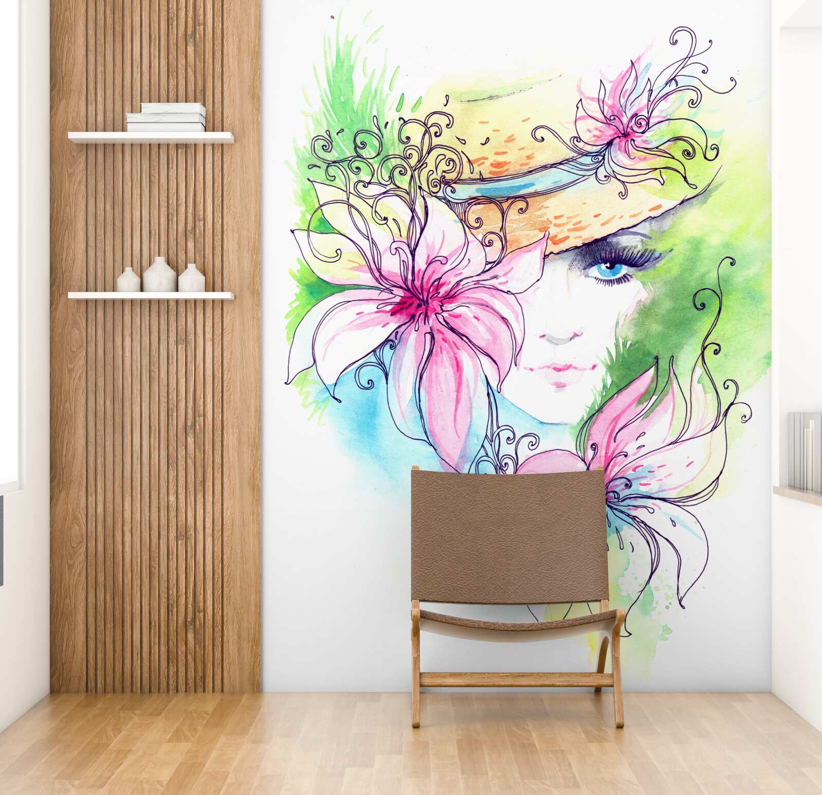 Fototapeta portrét dievčaťa a kvetov zobrazených na obraze