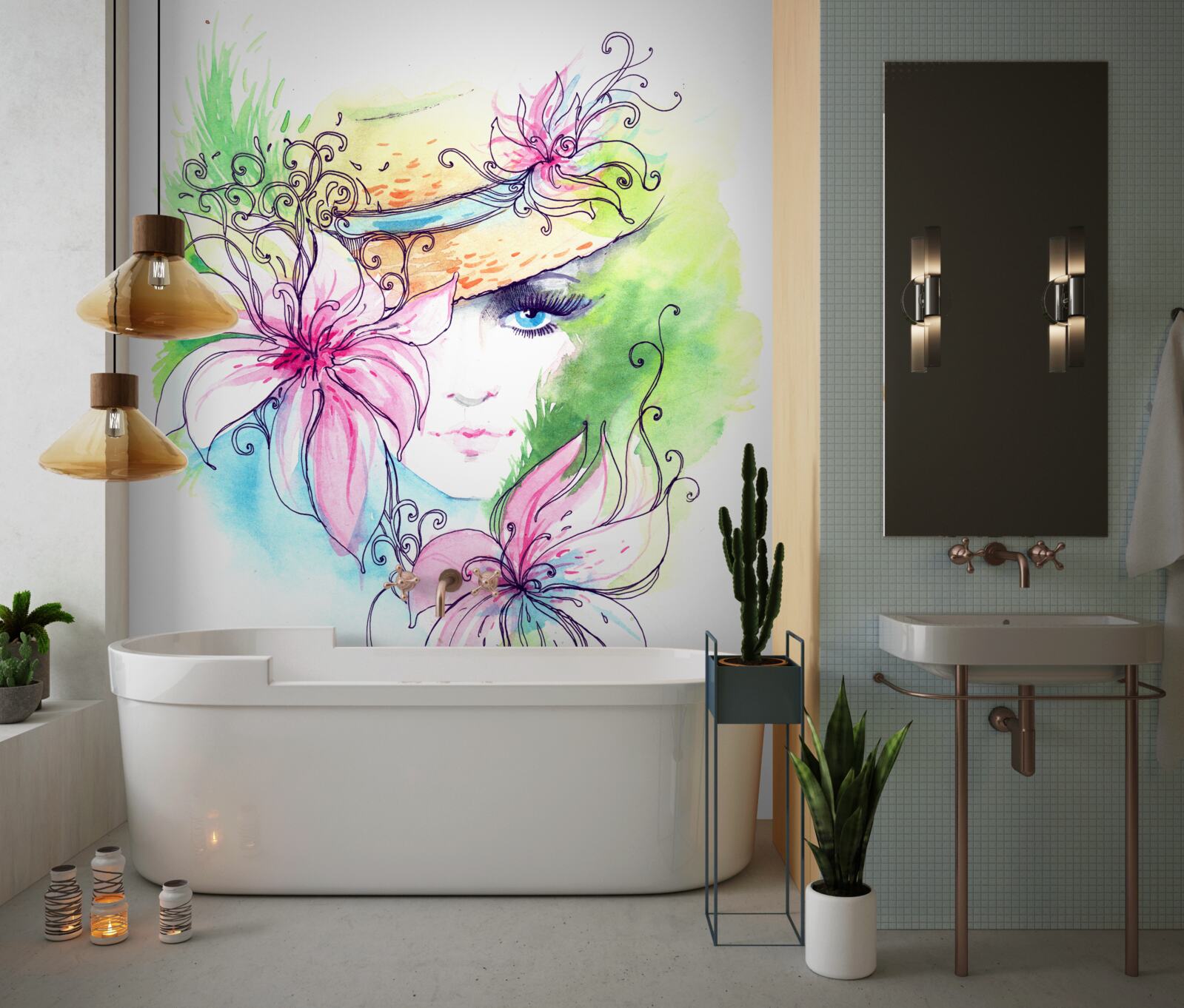 Fototapeta portrét dievčaťa a kvetov zobrazených na obraze