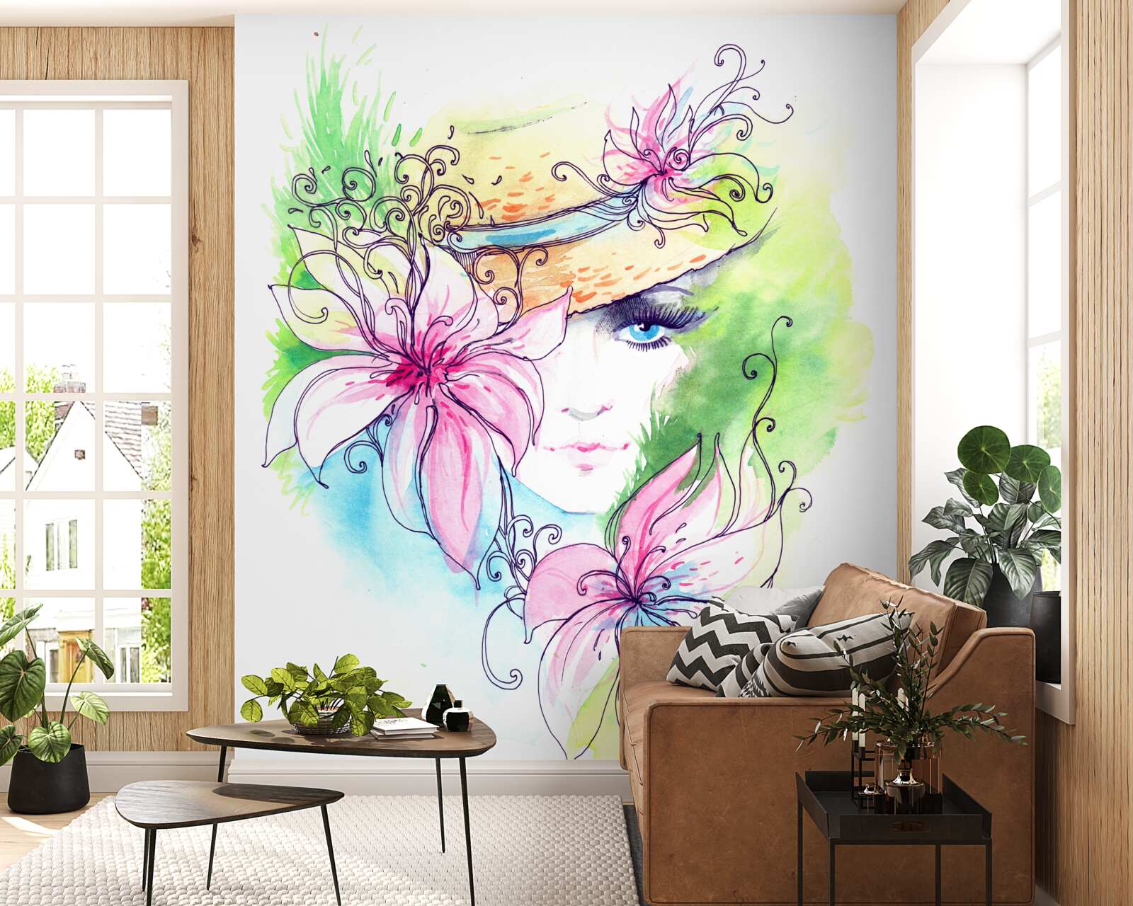 Fototapeta portrét dievčaťa a kvetov zobrazených na obraze