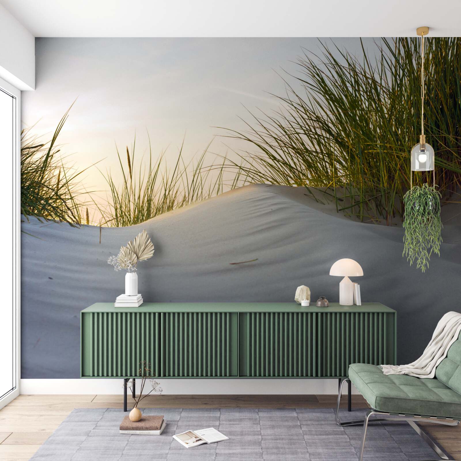 Fototapeta plážový piesok obklopený zeleňou pri východe slnka