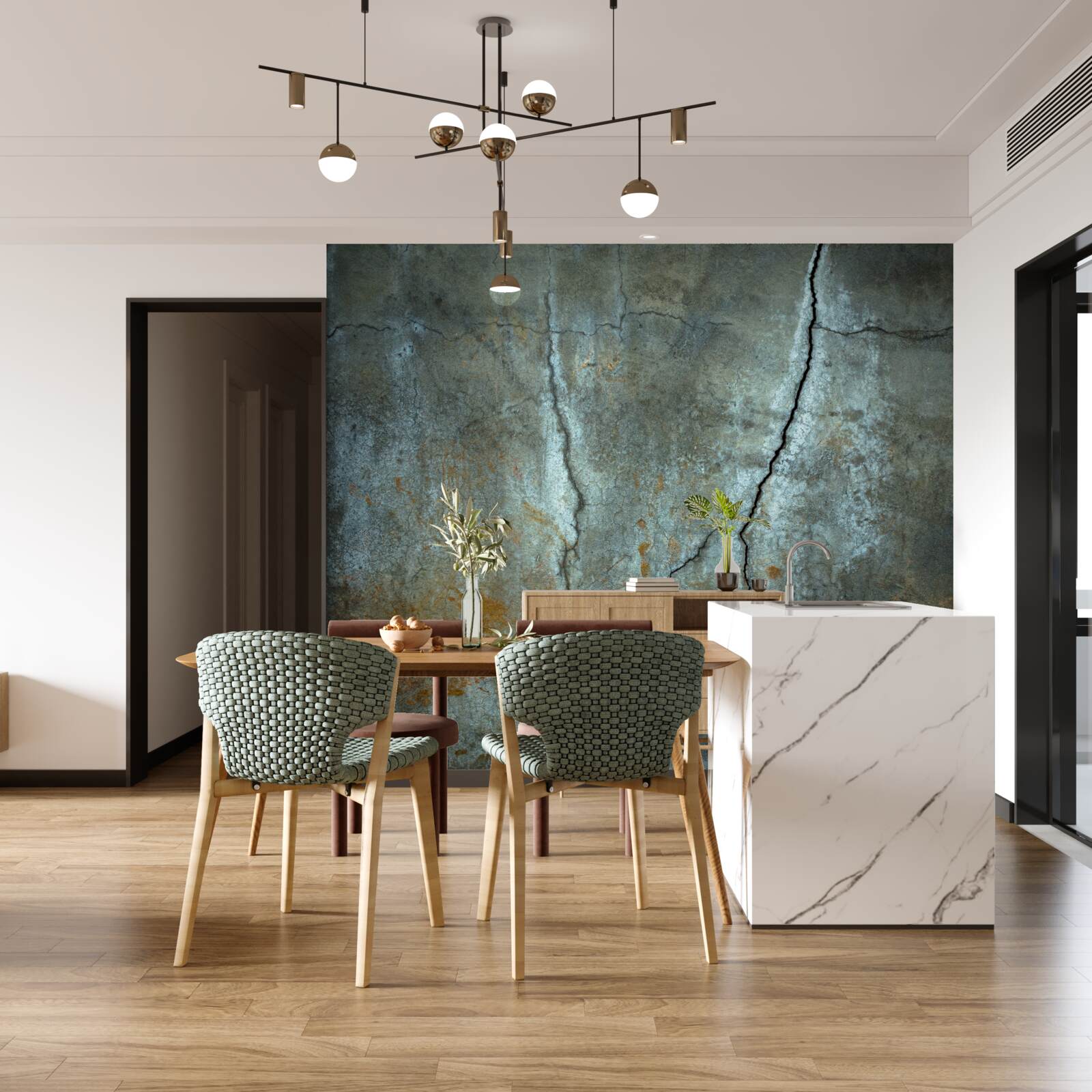 Fototapeta nad zalesnenou oblasťou šľahali blesky