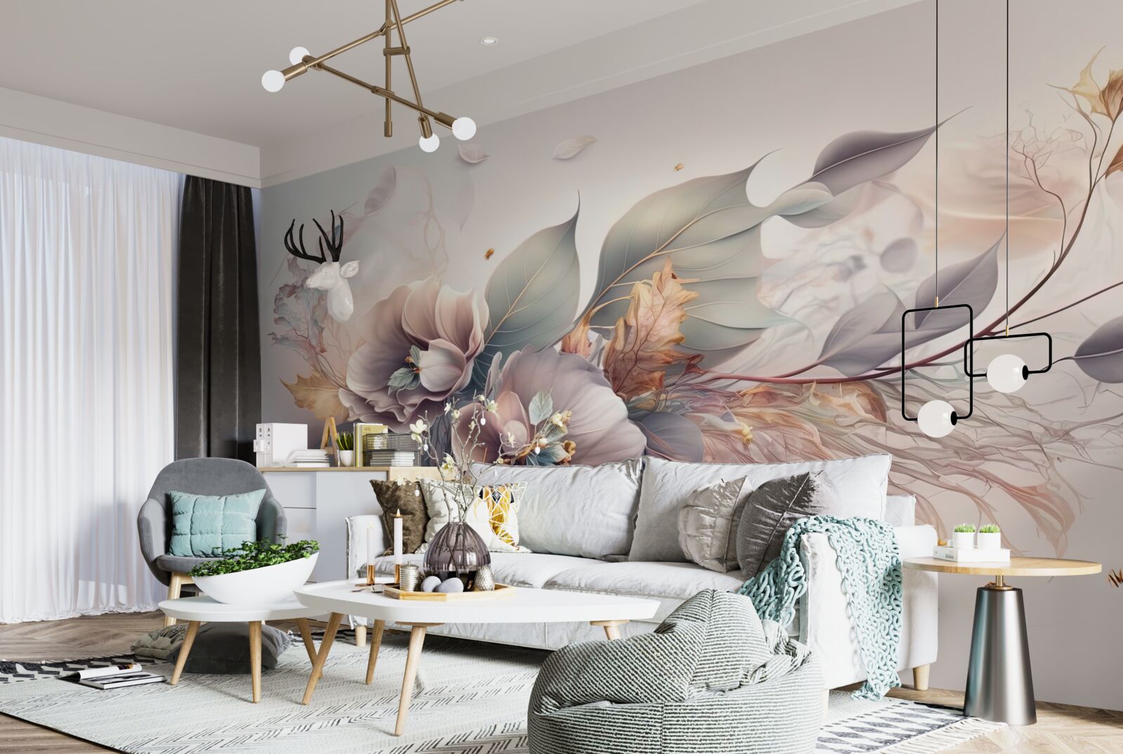 Fototapeta farebná kvetinová vetva na svetlom pozadí