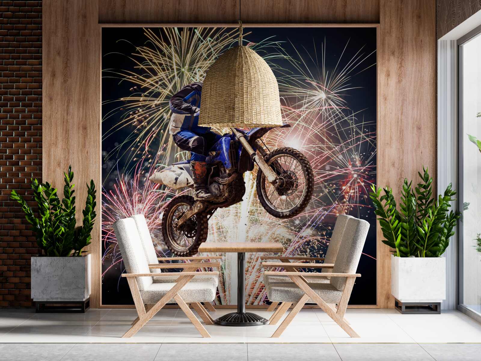 Fototapeta cyklista za ohňostrojom