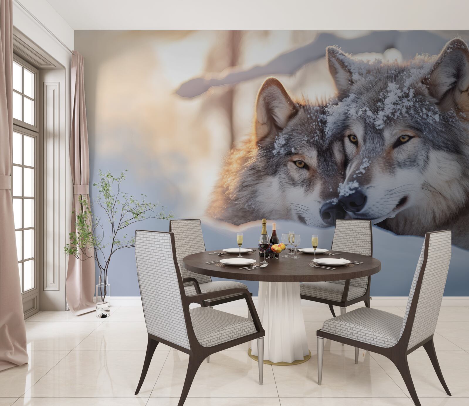 Fototapeta Snehobiele krajinky so sivými vlkmi vo vnútri