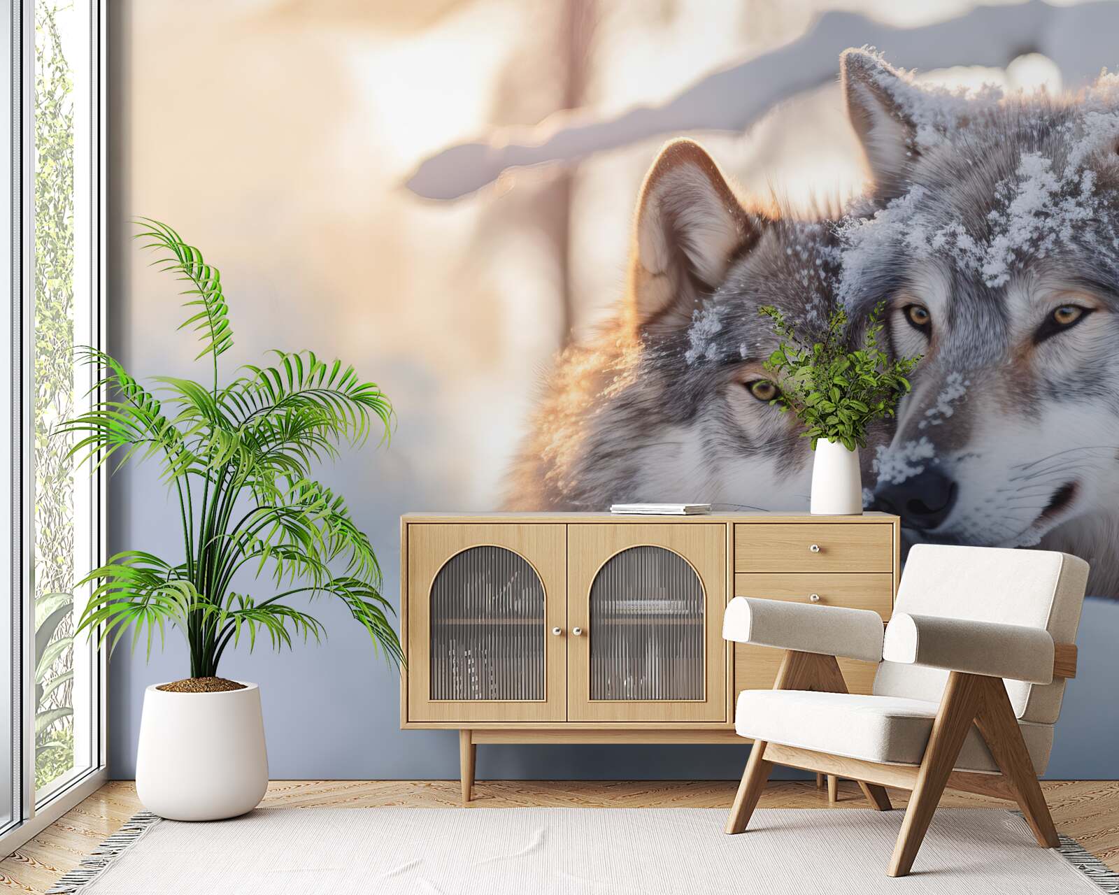 Fototapeta Snehobiele krajinky so sivými vlkmi vo vnútri