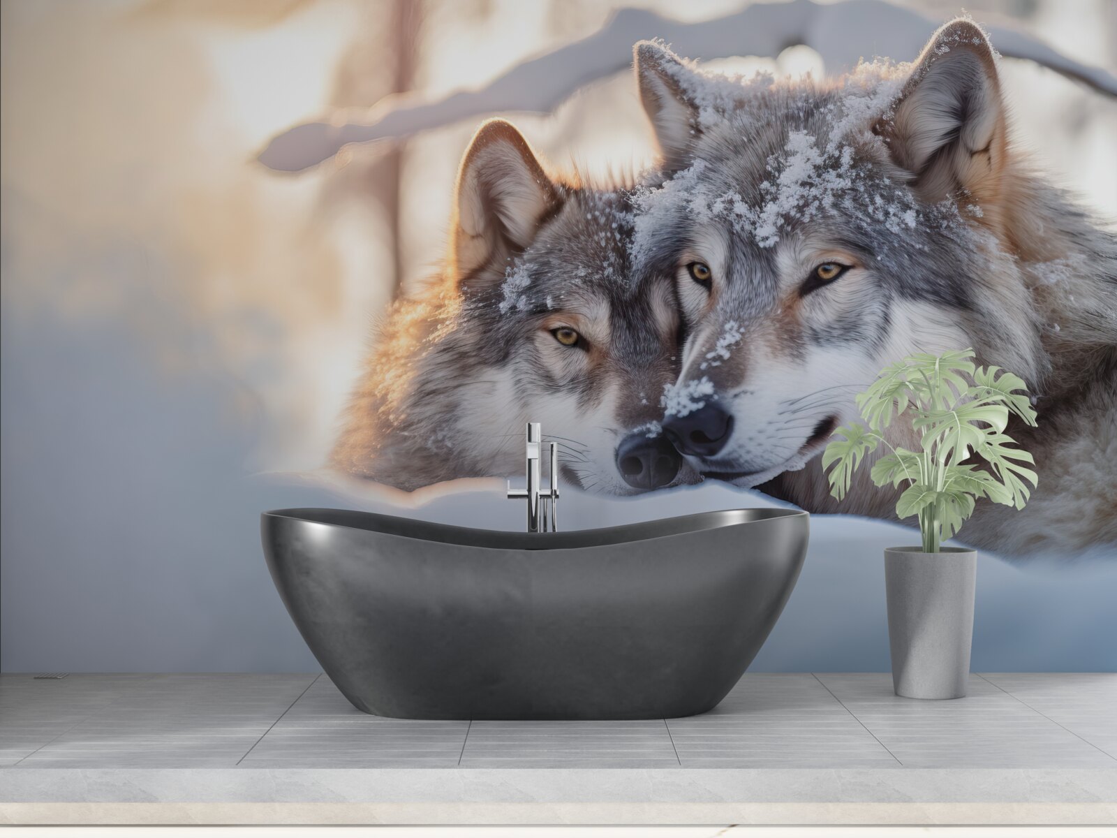 Fototapeta Snehobiele krajinky so sivými vlkmi vo vnútri