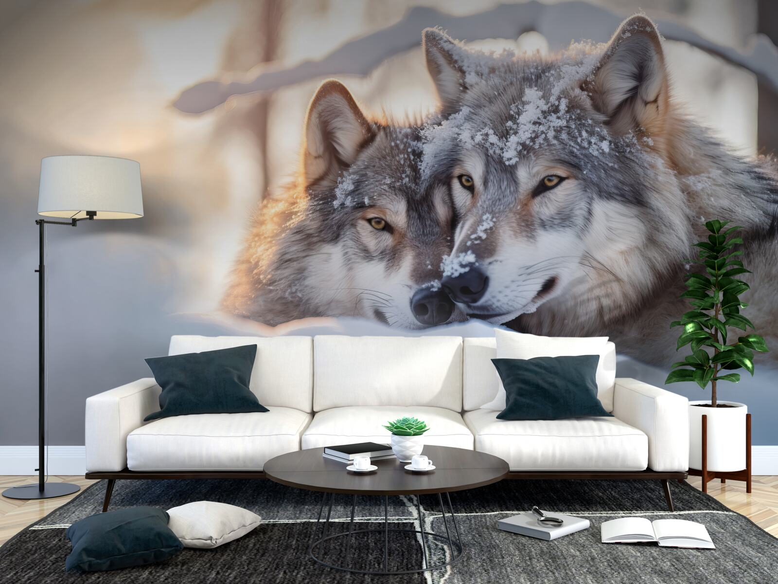 Fototapeta Snehobiele krajinky so sivými vlkmi vo vnútri