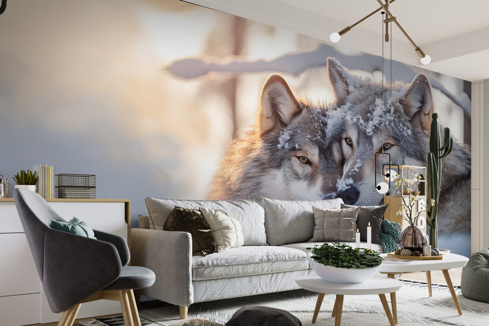 Fototapeta Snehobiele krajinky so sivými vlkmi vo vnútri