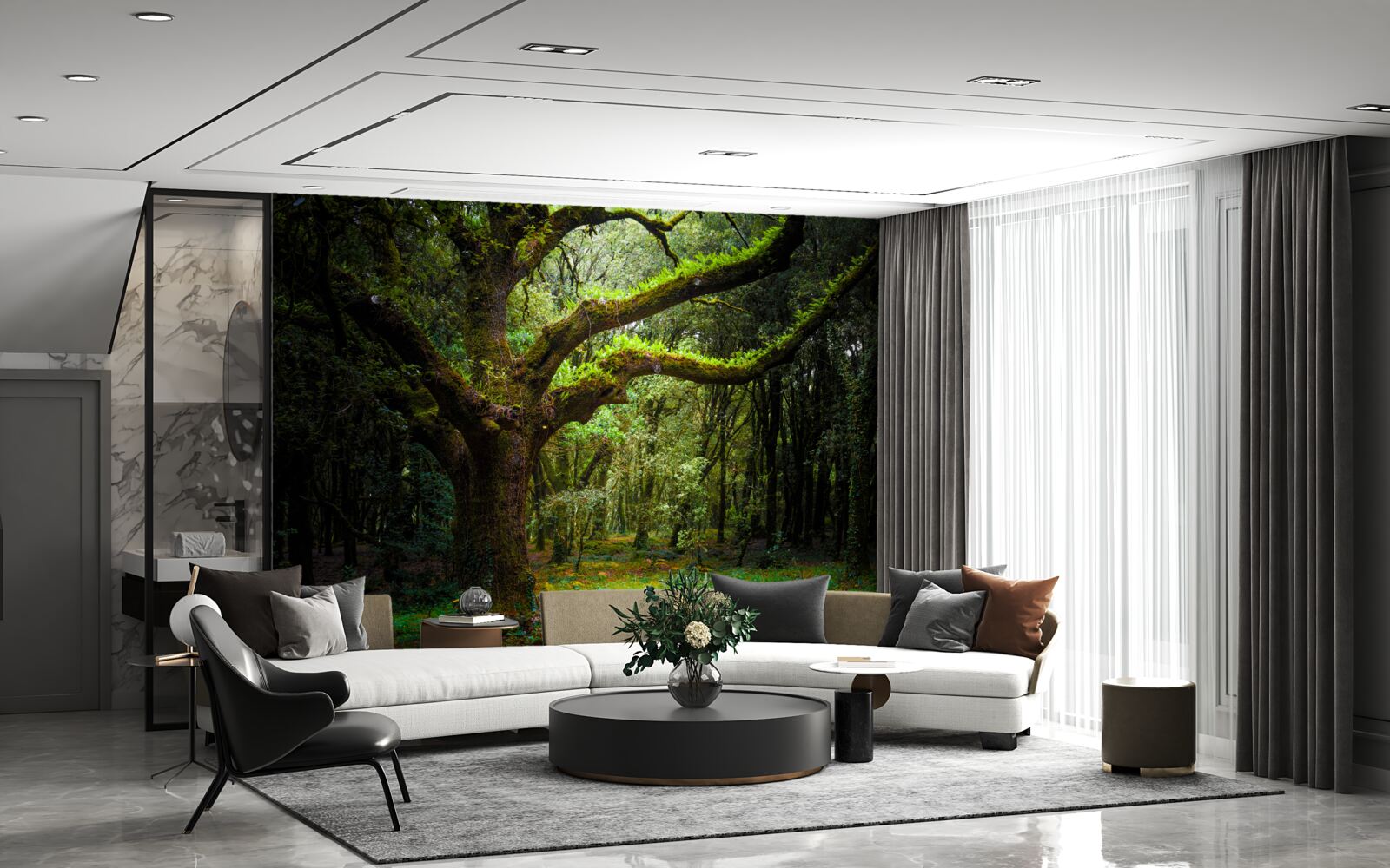 Fototapeta chlpatý prastarý les s hustými stromami