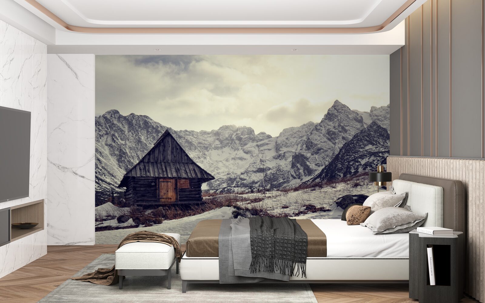 Fototapeta pohodlný domov medzi mrazivými horami