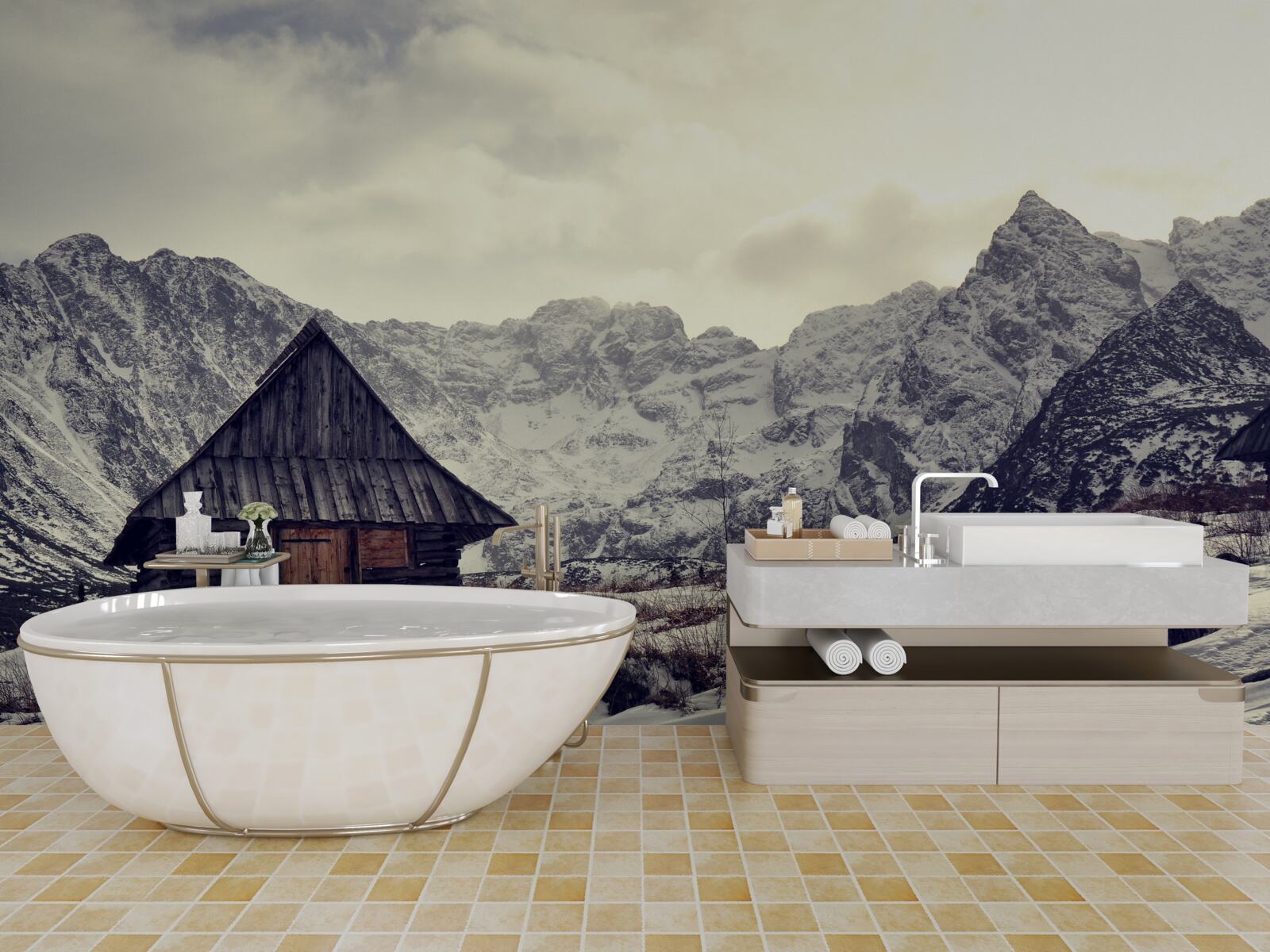 Fototapeta pohodlný domov medzi mrazivými horami