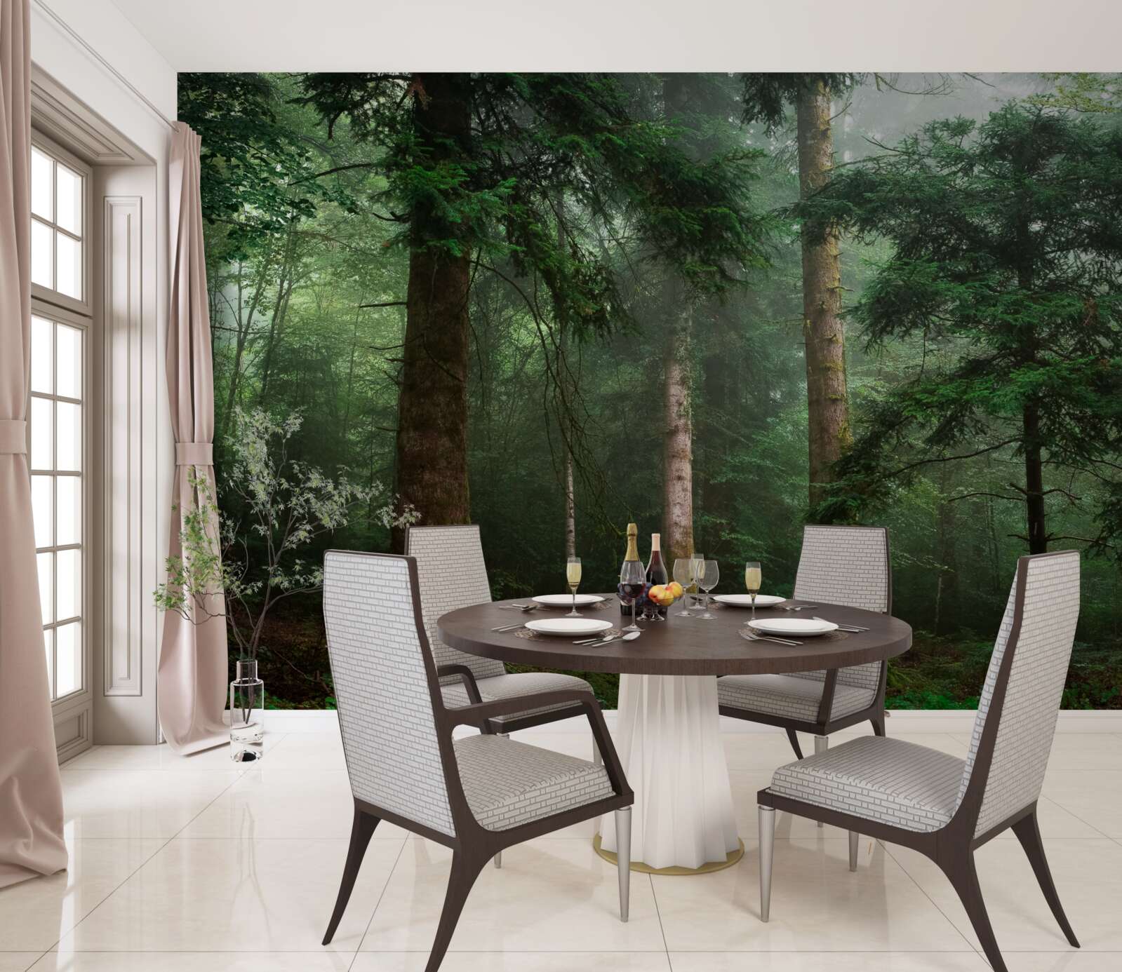 Fototapeta starý ihličnatý les je zahalený v hustej hmle