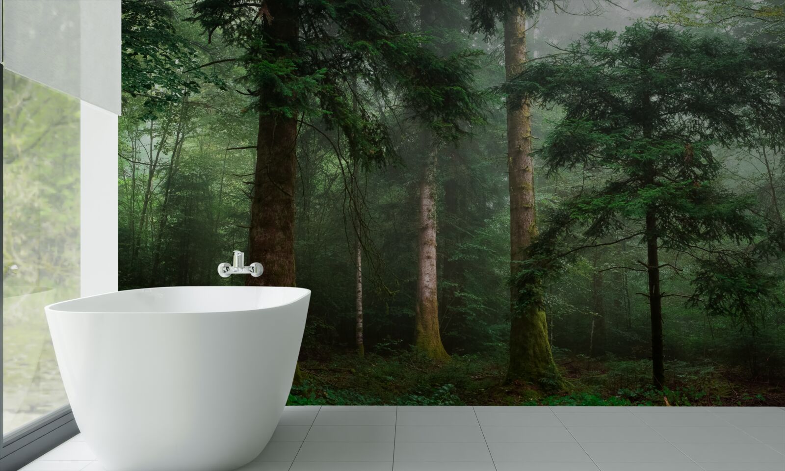 Fototapeta starý ihličnatý les je zahalený v hustej hmle