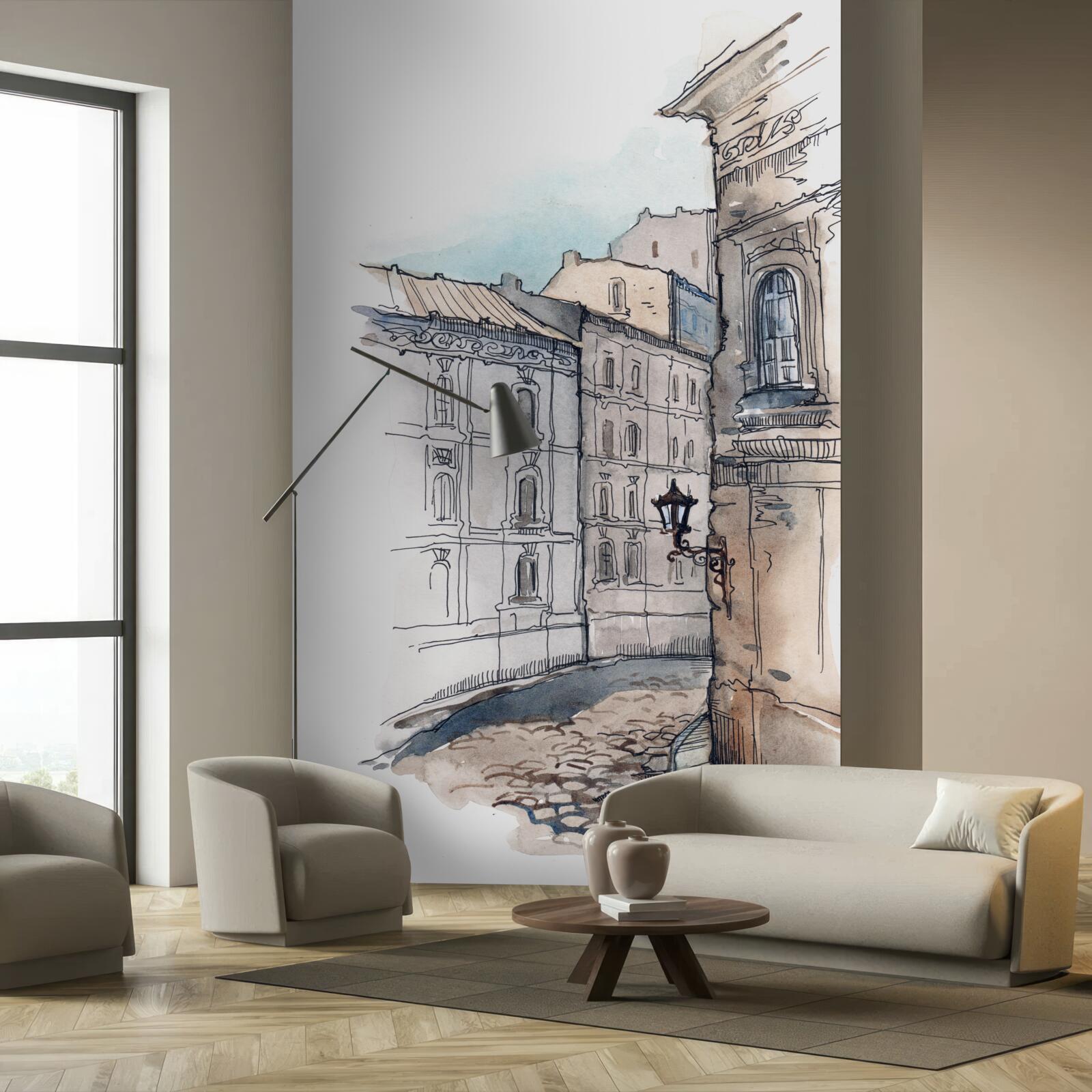 Fototapeta tichá ulica pretkaná ceruzkou