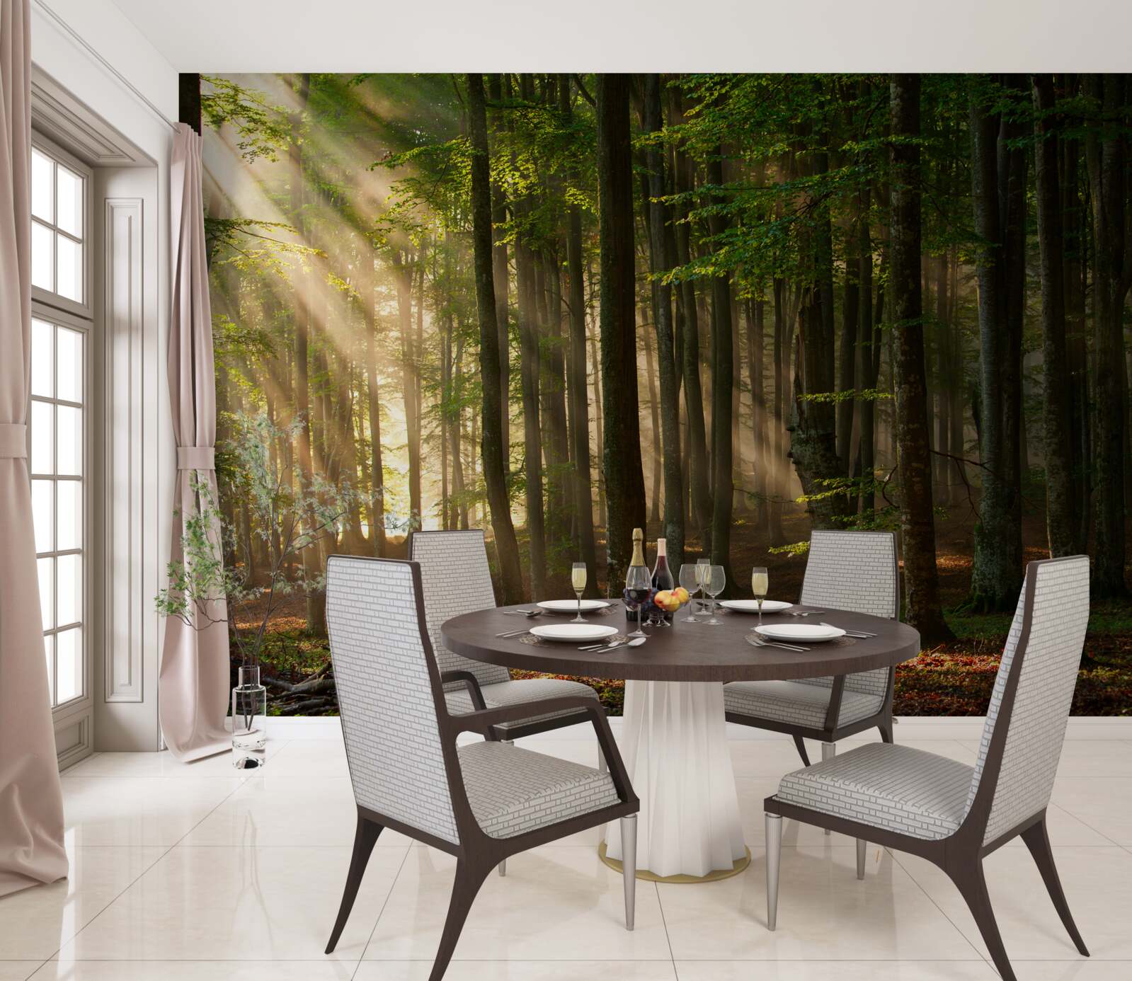 Fototapeta slnečné lúče zaháňajú v noci chlad z lesa