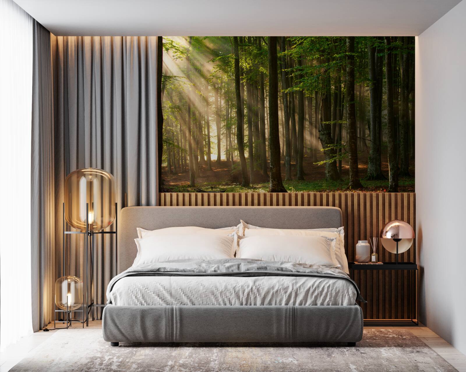 Fototapeta slnečné lúče zaháňajú v noci chlad z lesa