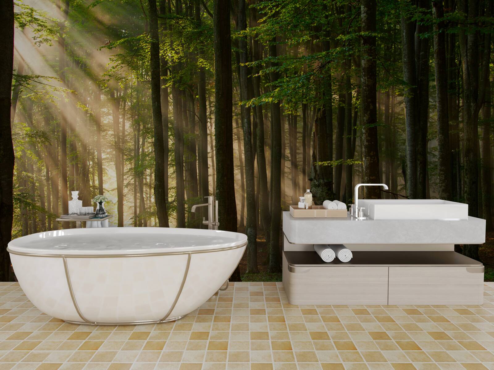 Fototapeta slnečné lúče zaháňajú v noci chlad z lesa