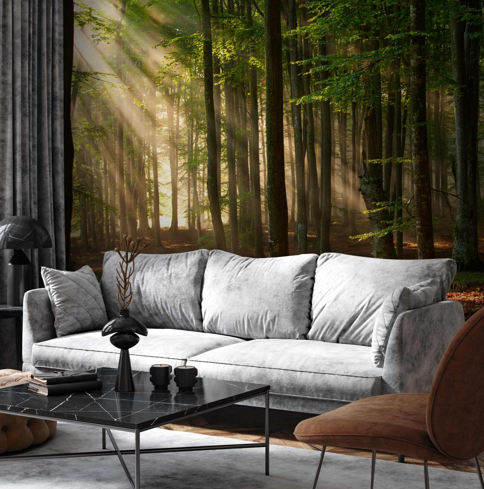 Fototapeta slnečné lúče zaháňajú v noci chlad z lesa