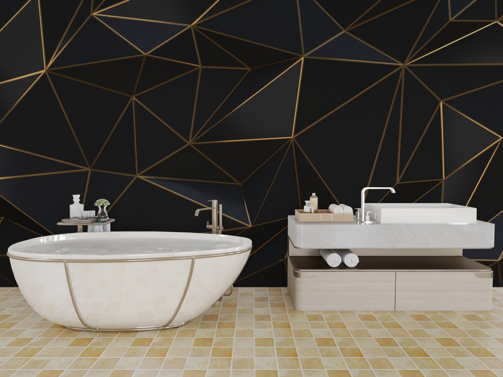 Fototapeta trojuholníky a diamanty vsadené do zlata