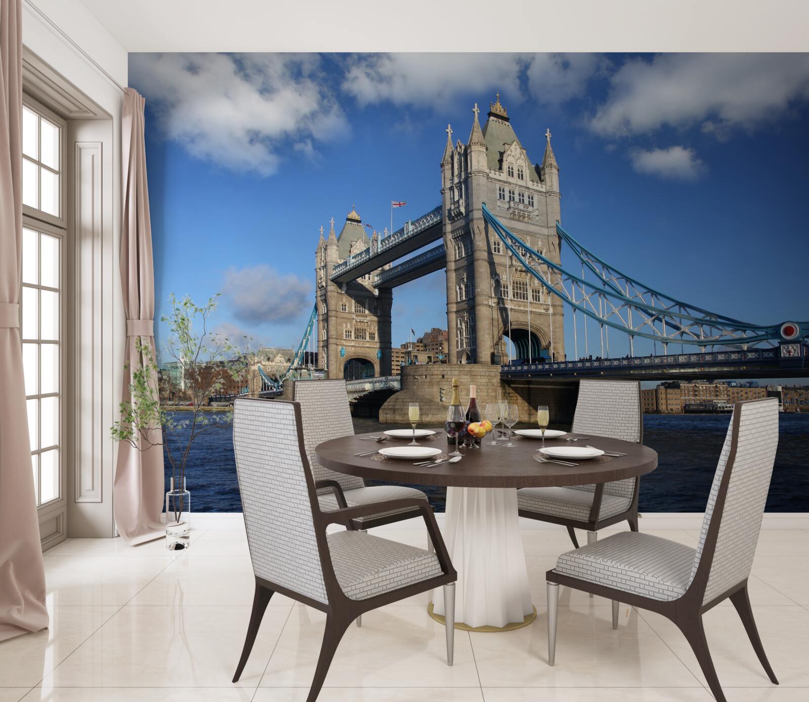 Fototapeta vežový most tiahnuci sa nad pokojnou hladinou rieky