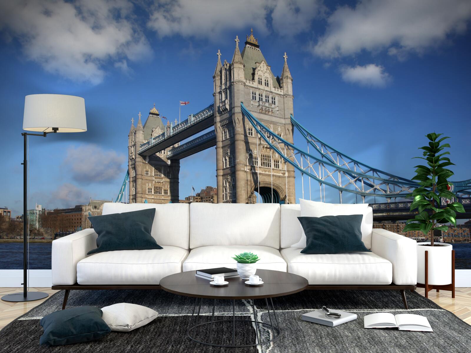 Fototapeta vežový most tiahnuci sa nad pokojnou hladinou rieky