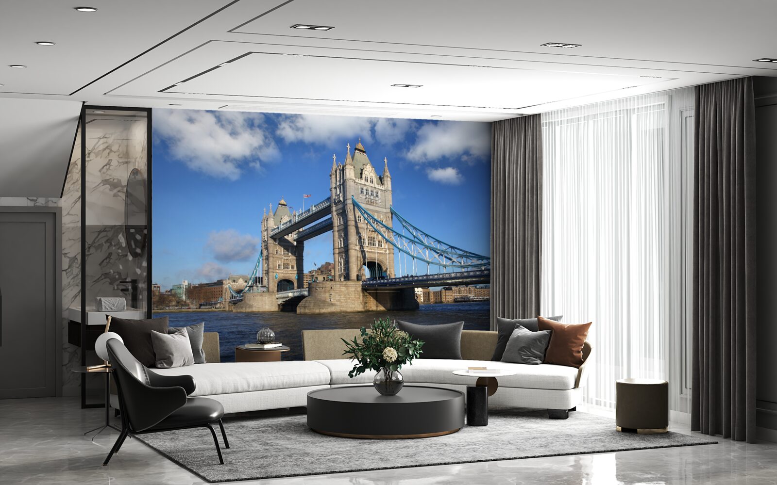 Fototapeta vežový most tiahnuci sa nad pokojnou hladinou rieky