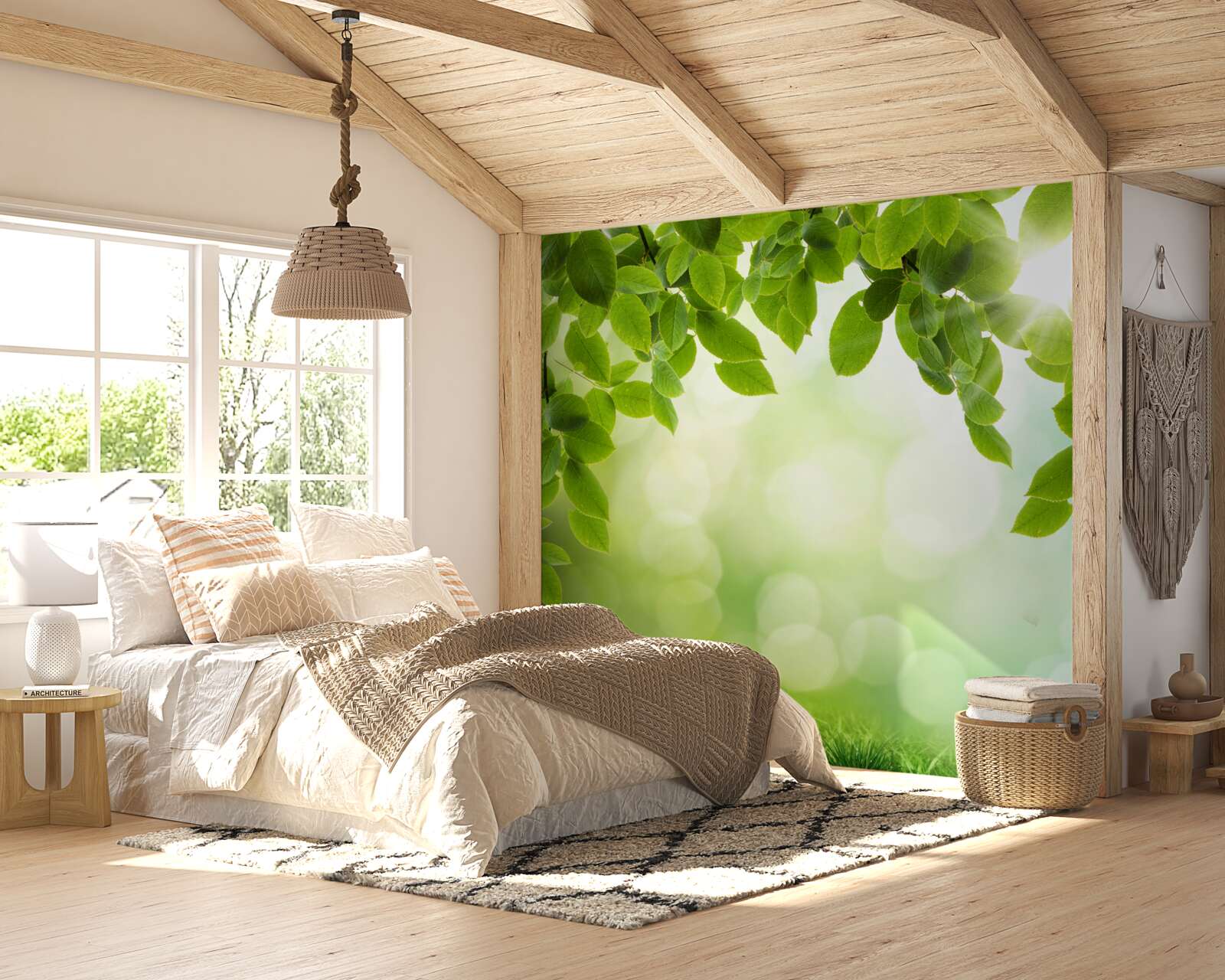 Fototapeta slnko v jeho jase a listy zdobené zelenými kvapkami