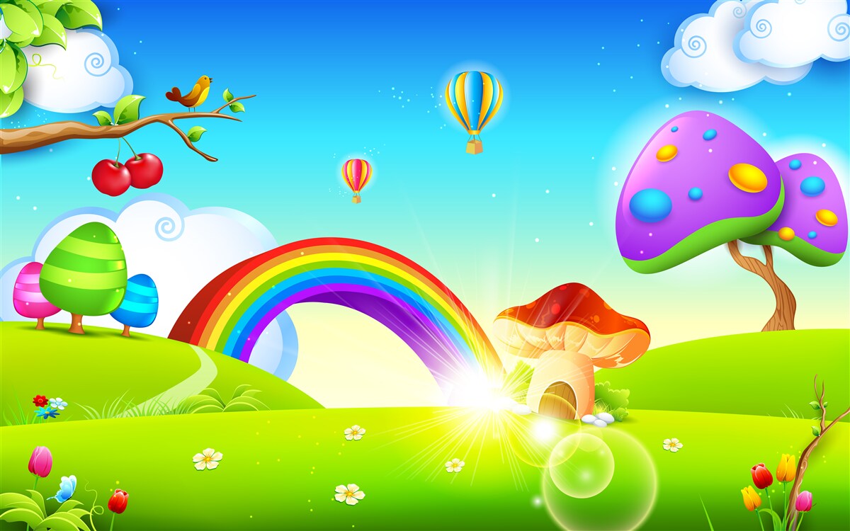 Fototapeta fantastický trávnik pod jasnou dúhou