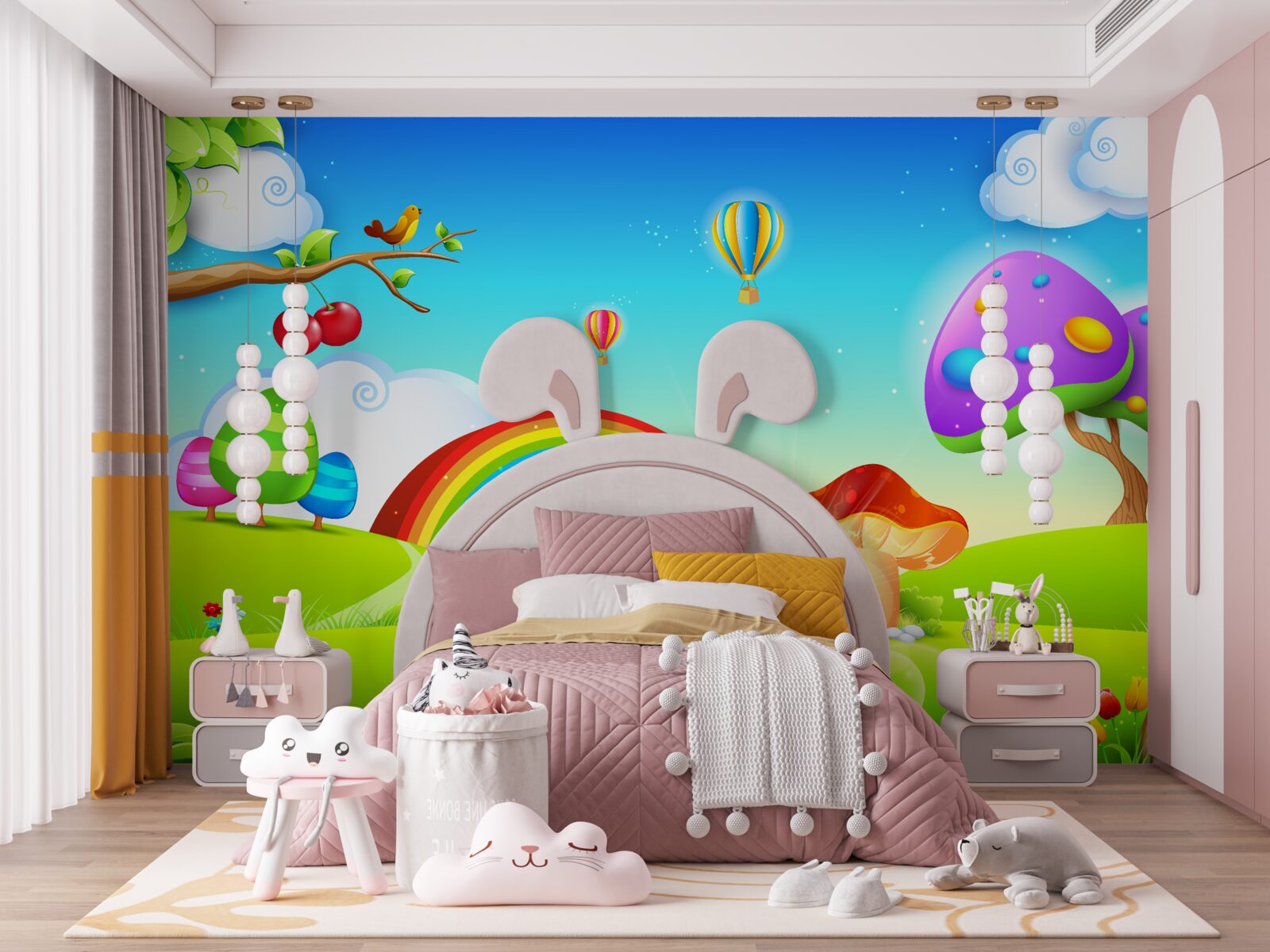 Fototapeta fantastický trávnik pod jasnou dúhou