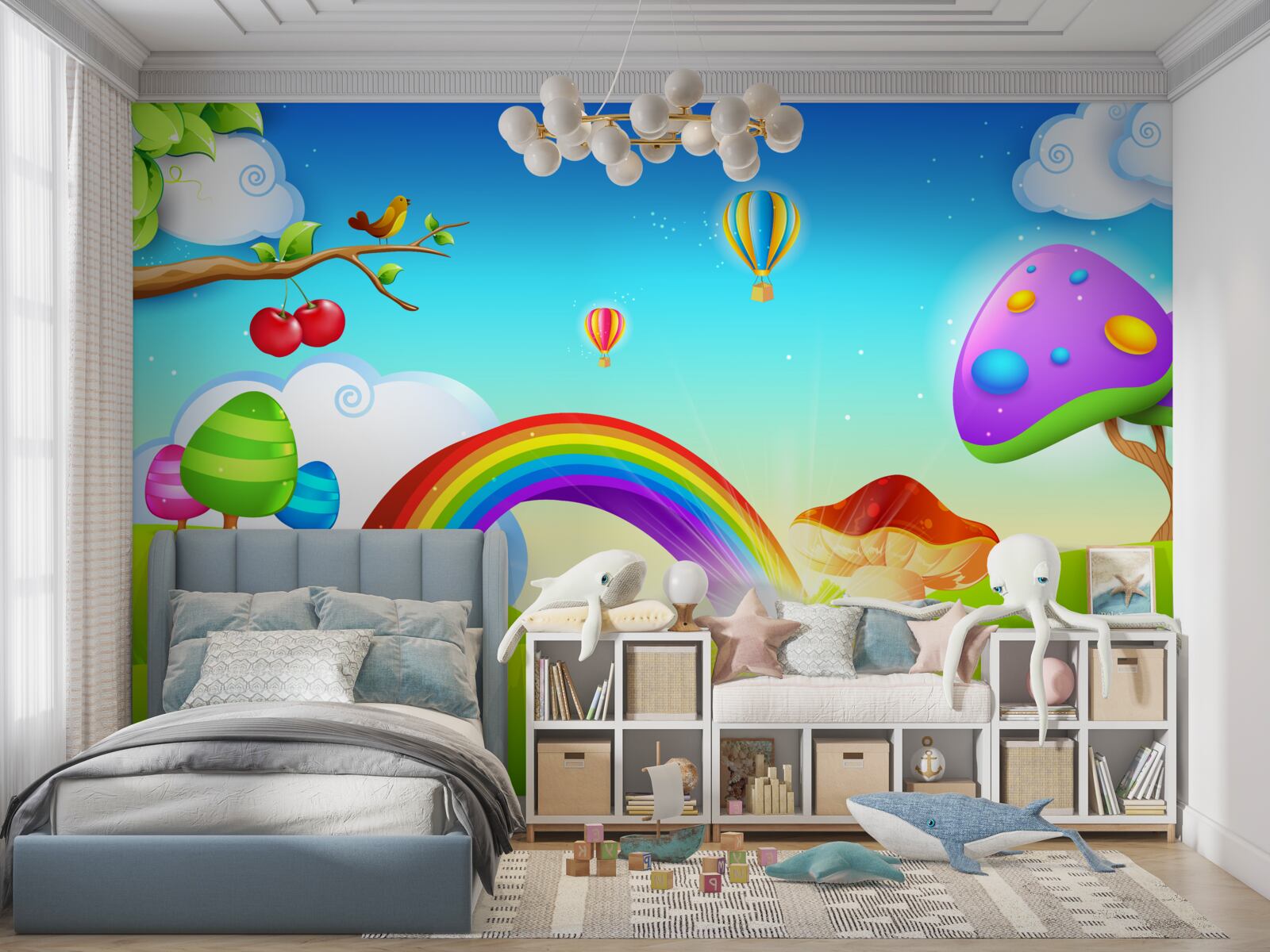 Fototapeta fantastický trávnik pod jasnou dúhou