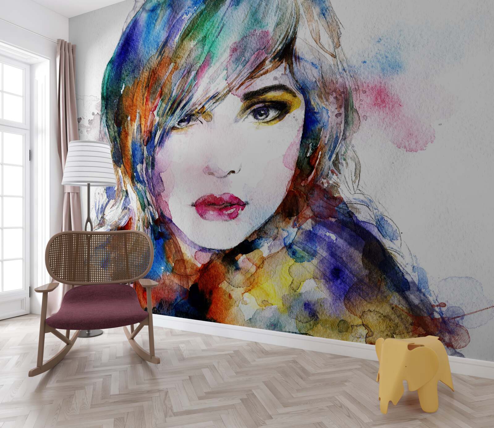 Fototapeta obraz dievčaťa vyrobený v jasných akvarelových farbách