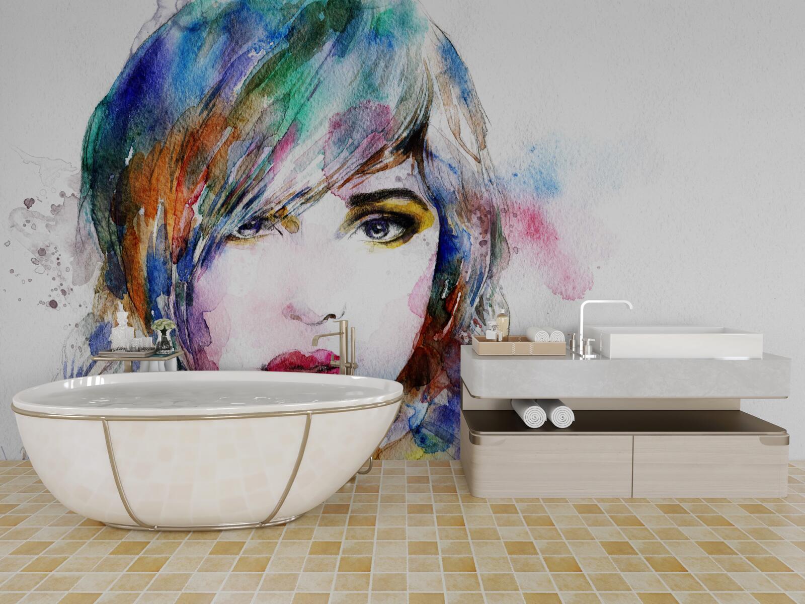 Fototapeta obraz dievčaťa vyrobený v jasných akvarelových farbách