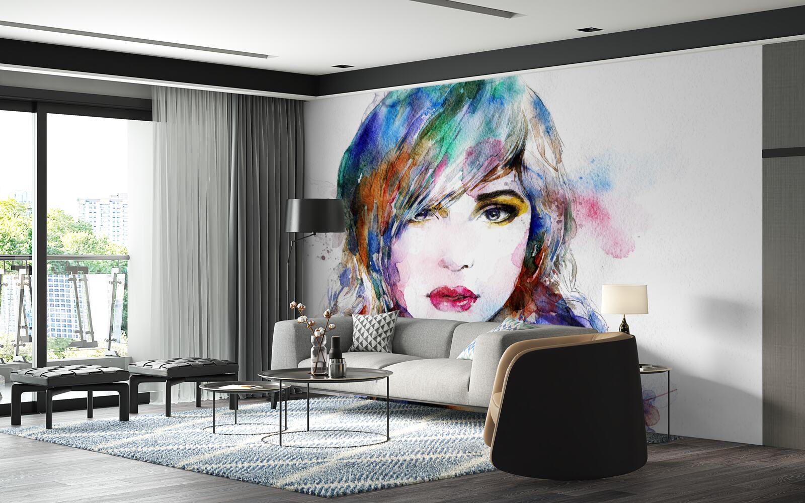 Fototapeta obraz dievčaťa vyrobený v jasných akvarelových farbách