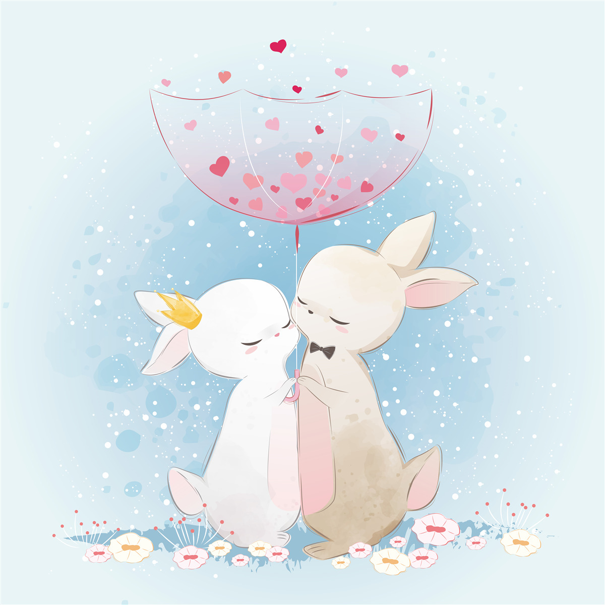 Fototapeta zamilované zajačiky pod dáždnikom