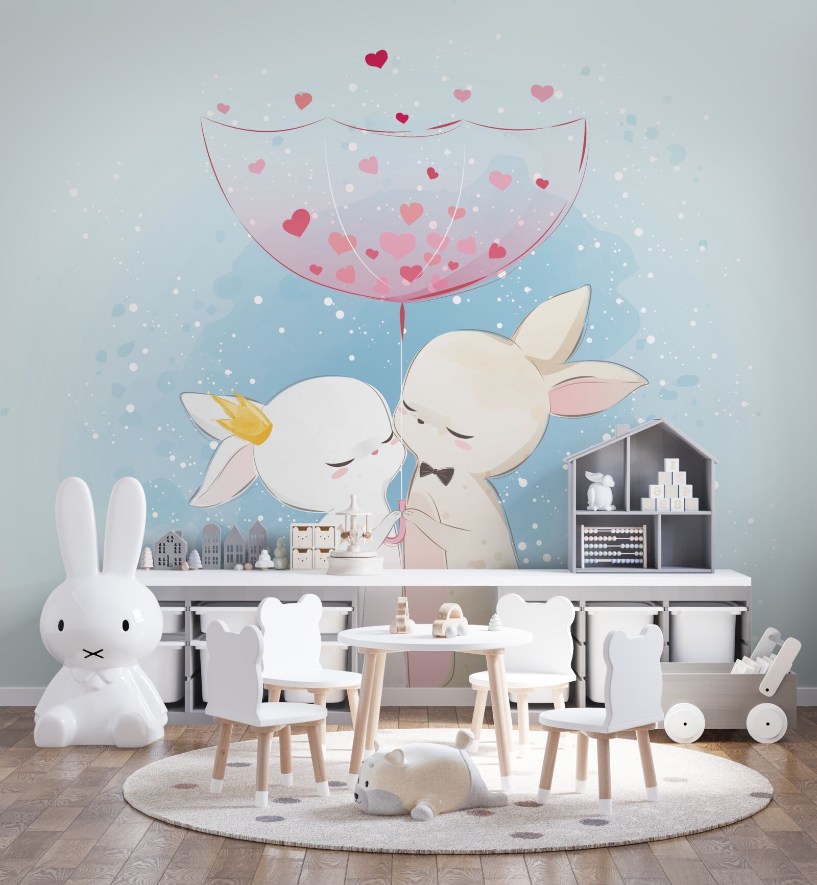 Fototapeta zamilované zajačiky pod dáždnikom