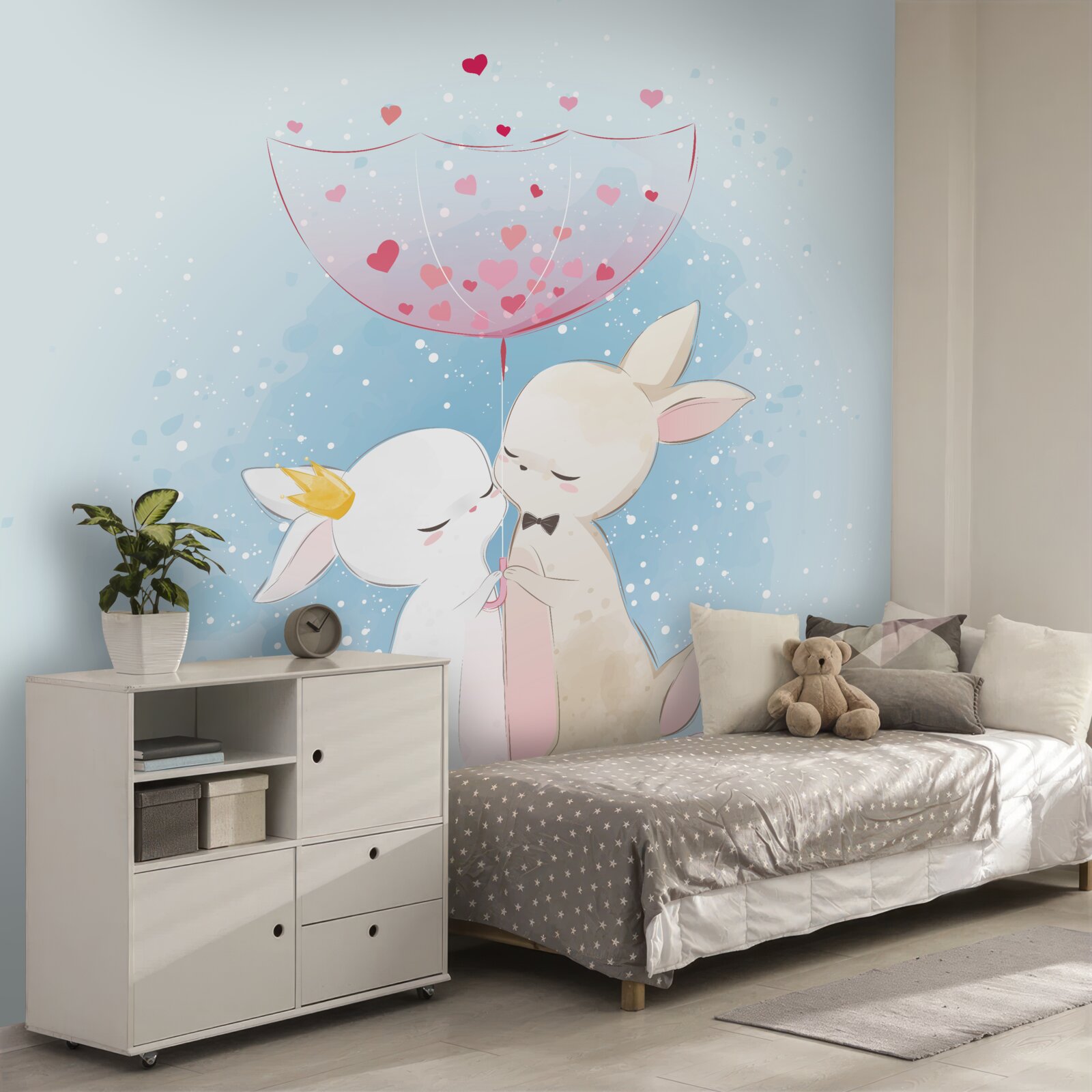 Fototapeta zamilované zajačiky pod dáždnikom