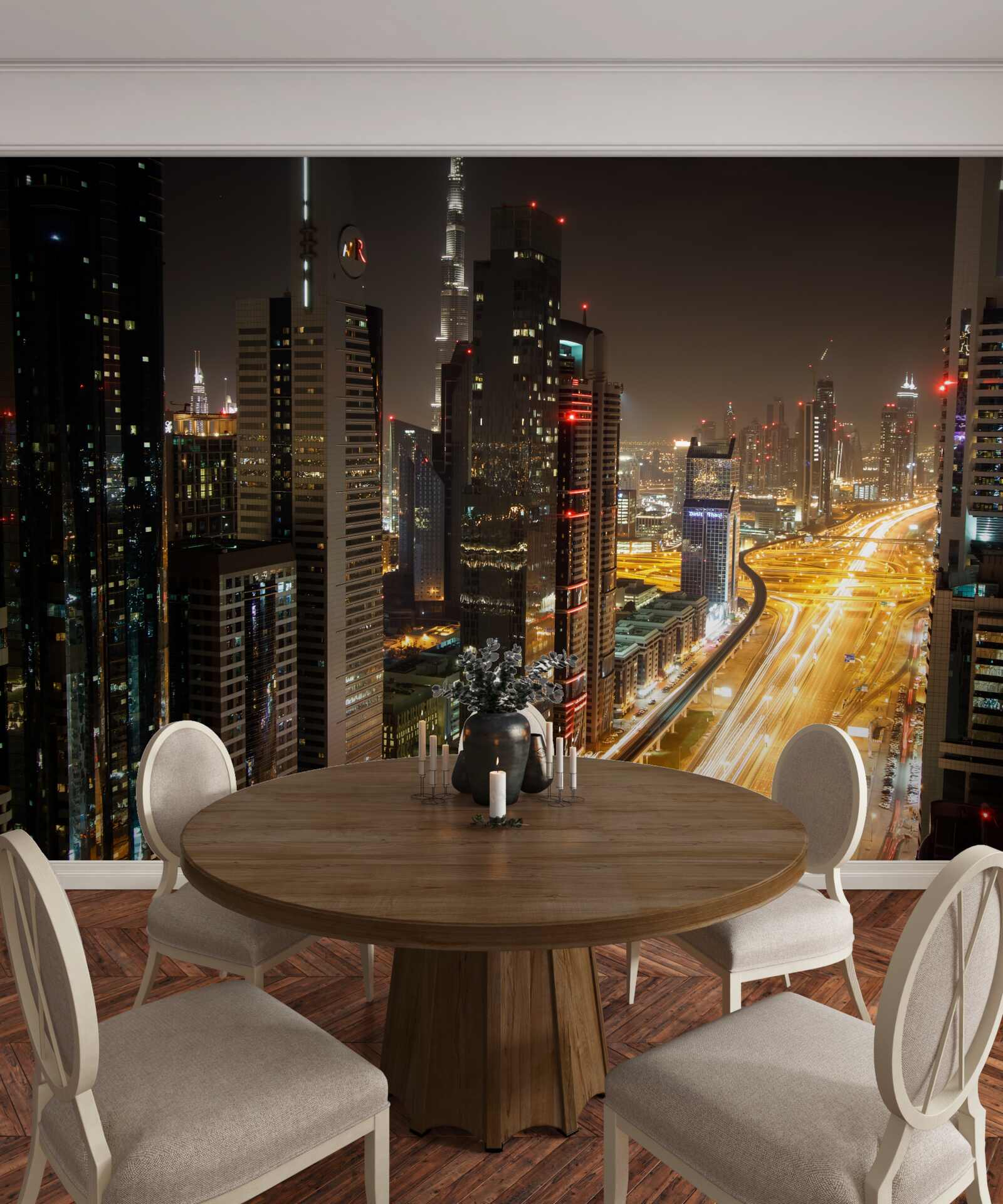 Fototapeta nočnú uličku obklopujú viacposchodové obytné budovy