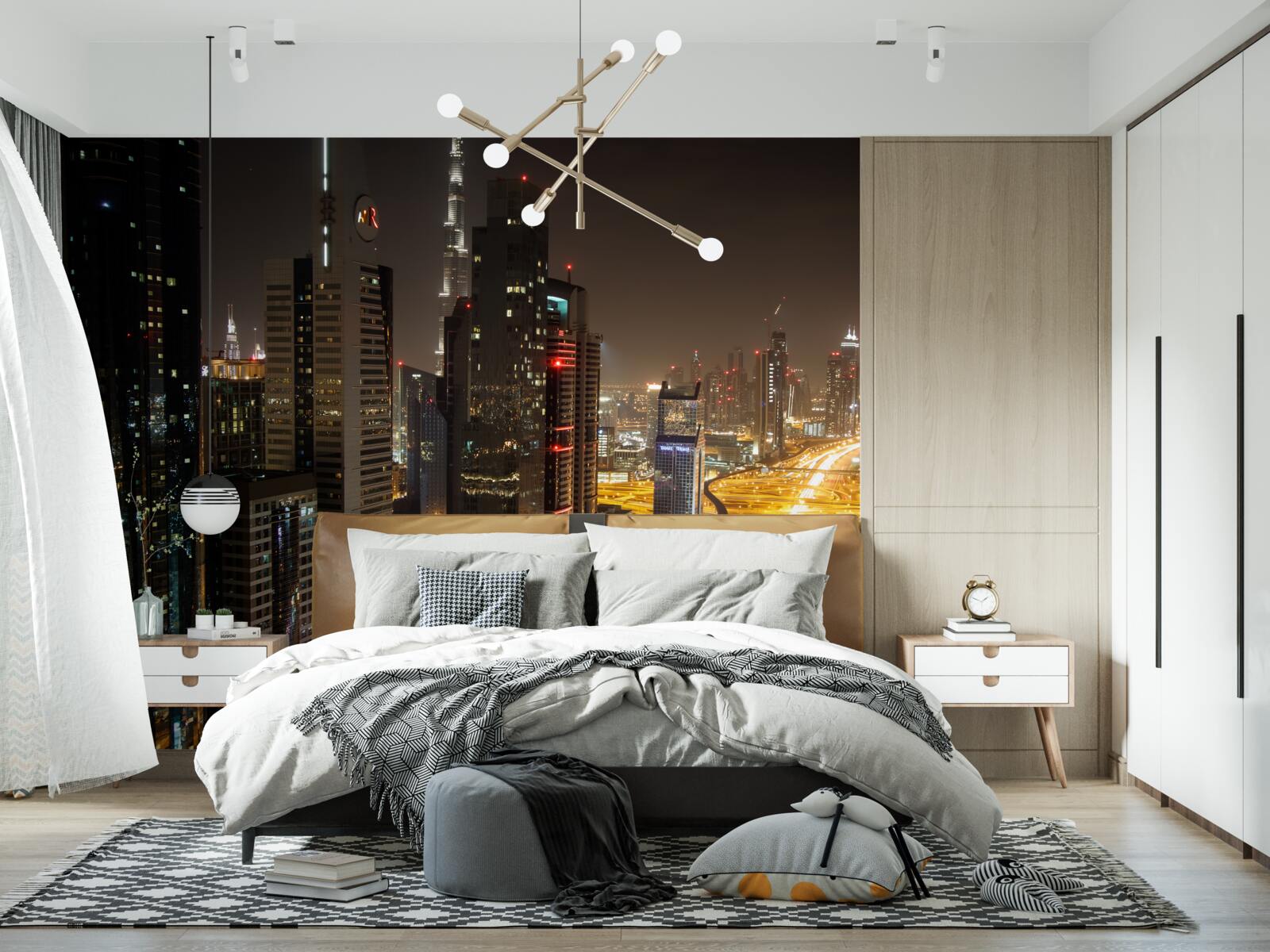 Fototapeta nočnú uličku obklopujú viacposchodové obytné budovy