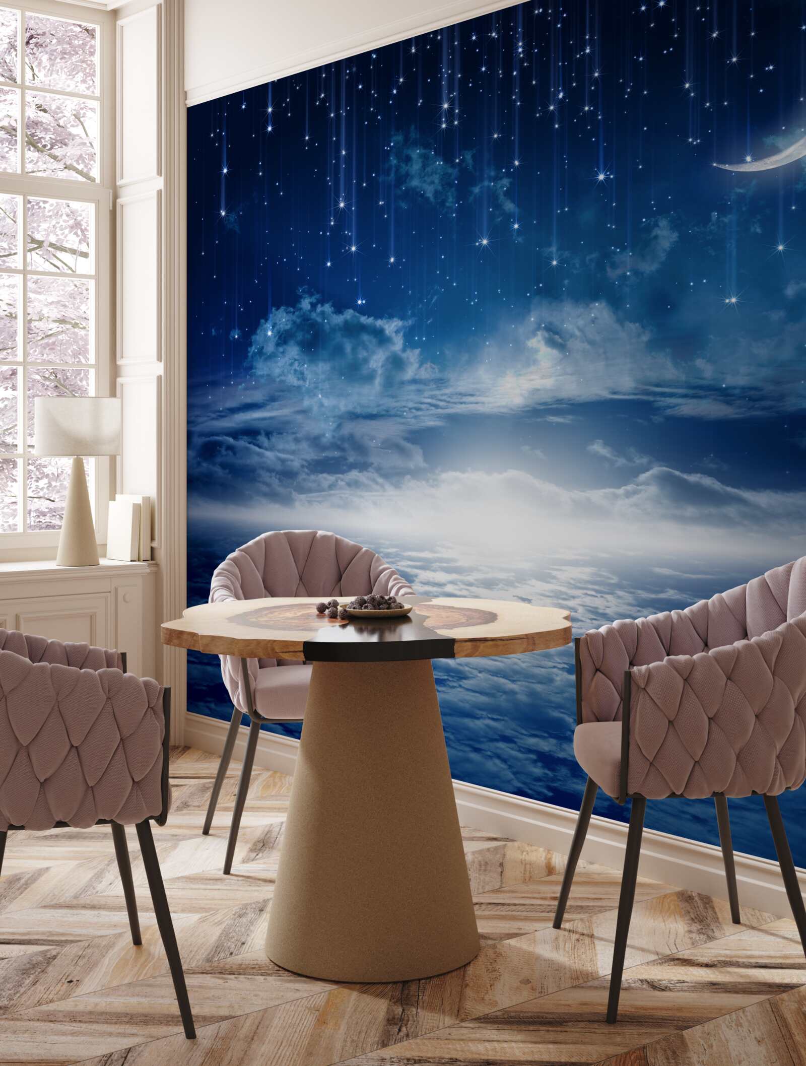 Fototapeta Mesačné svetlo hrajúce sa na vodnej hladine osvetľuje noc jasnými farbami