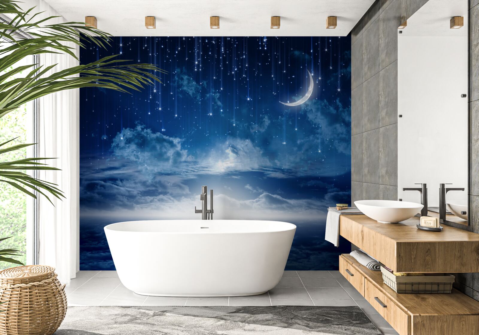 Fototapeta Mesačné svetlo hrajúce sa na vodnej hladine osvetľuje noc jasnými farbami