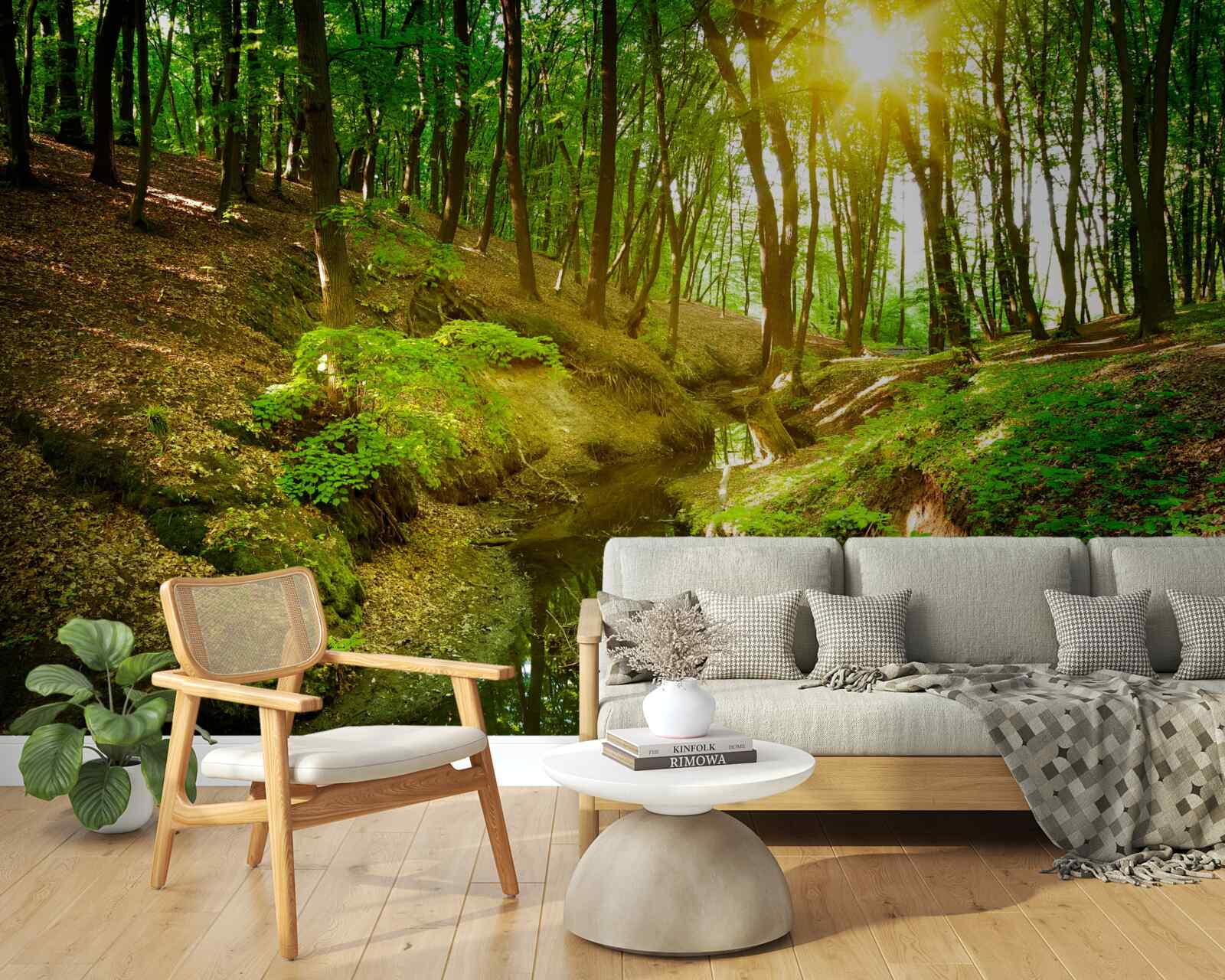 Fototapeta ranné slnečné svetlo v zelenom lese plnom lístia