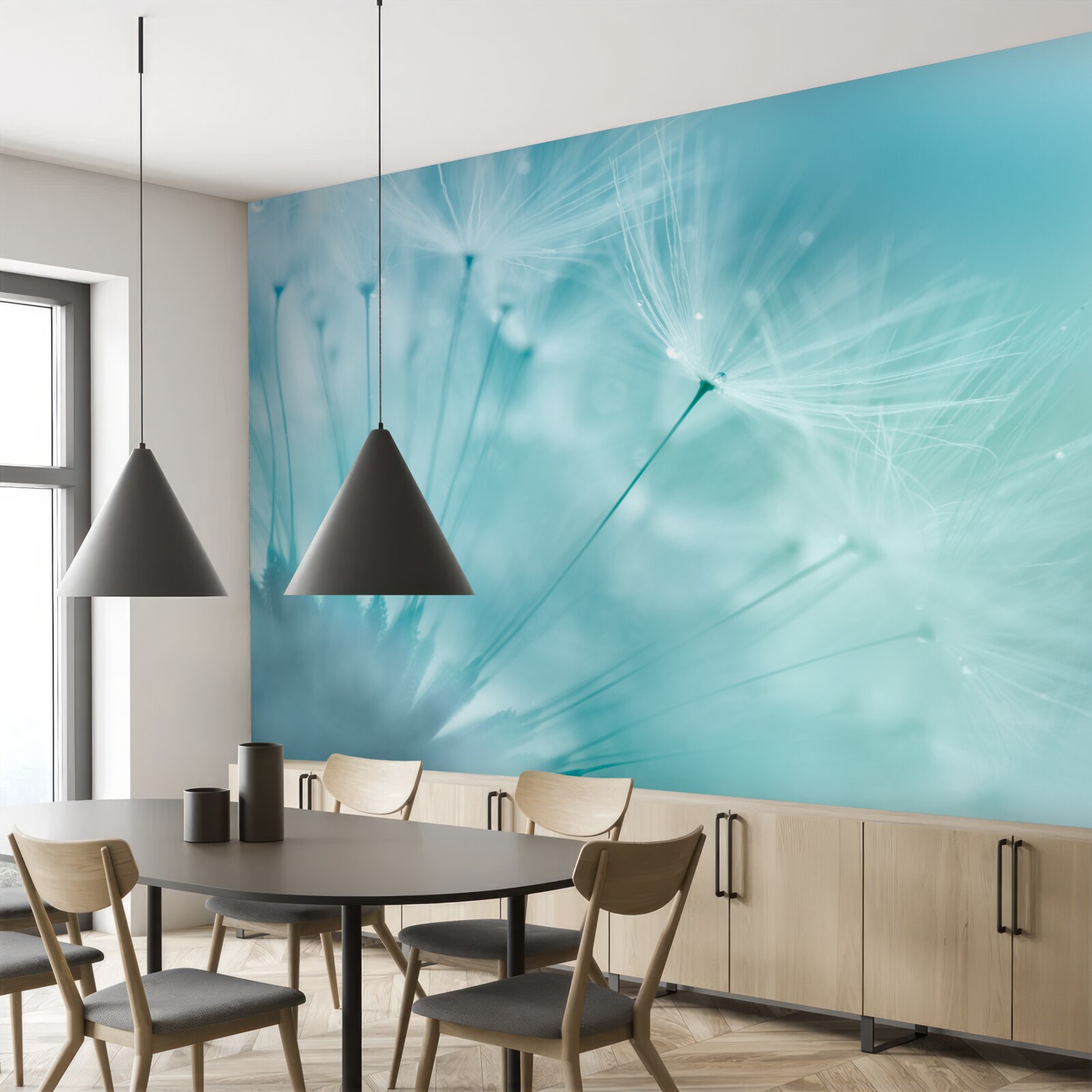 Fototapeta púpava s kvetmi proti modrej oblohe