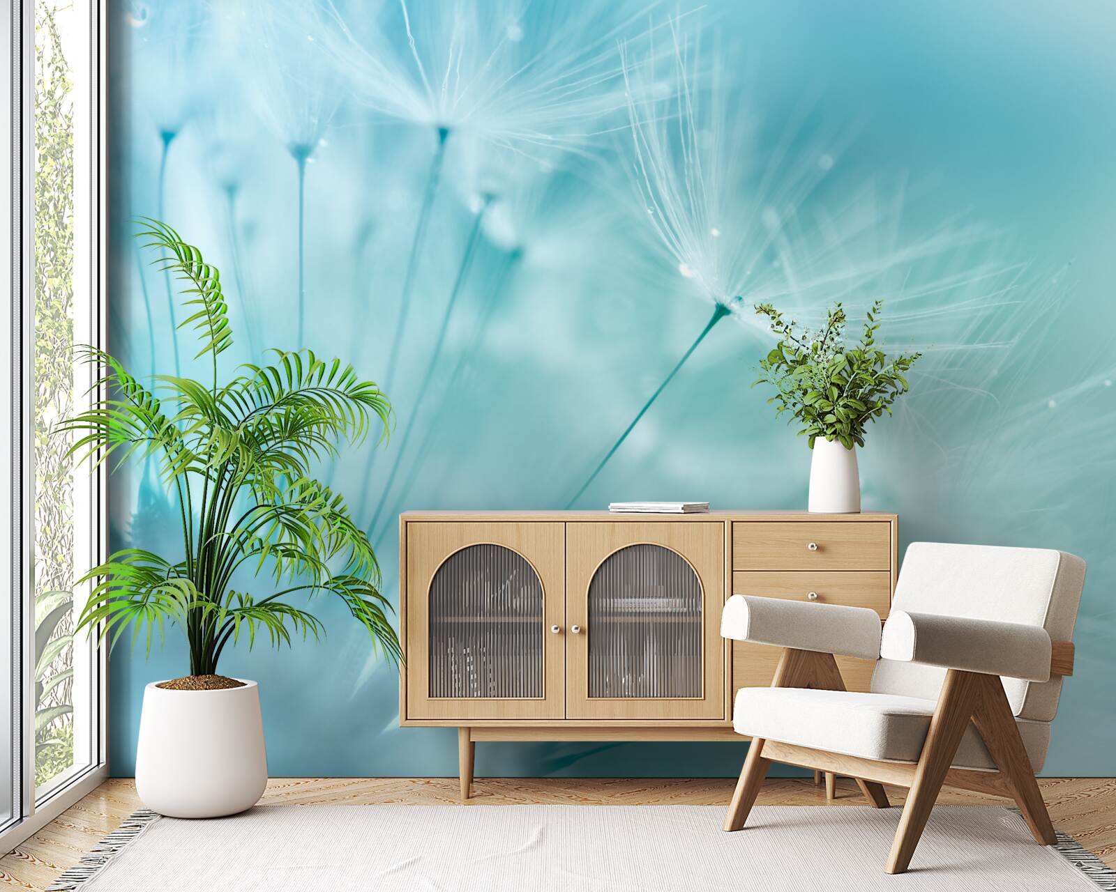 Fototapeta púpava s kvetmi proti modrej oblohe