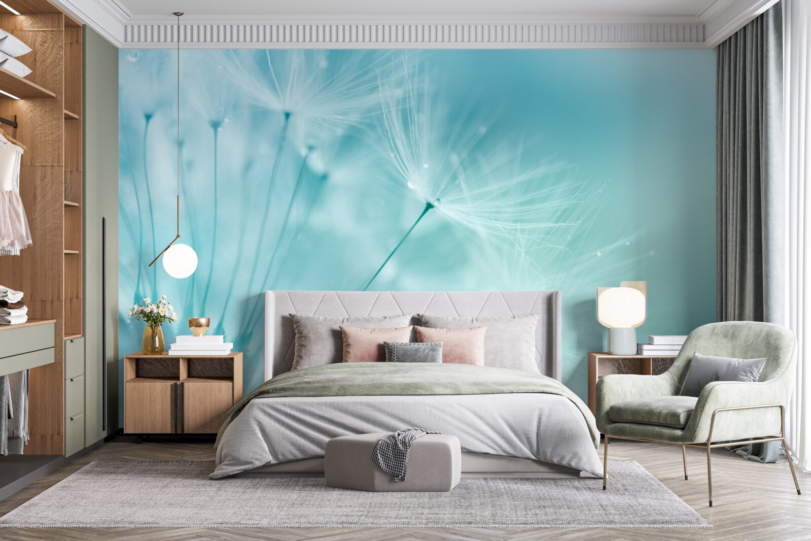 Fototapeta púpava s kvetmi proti modrej oblohe