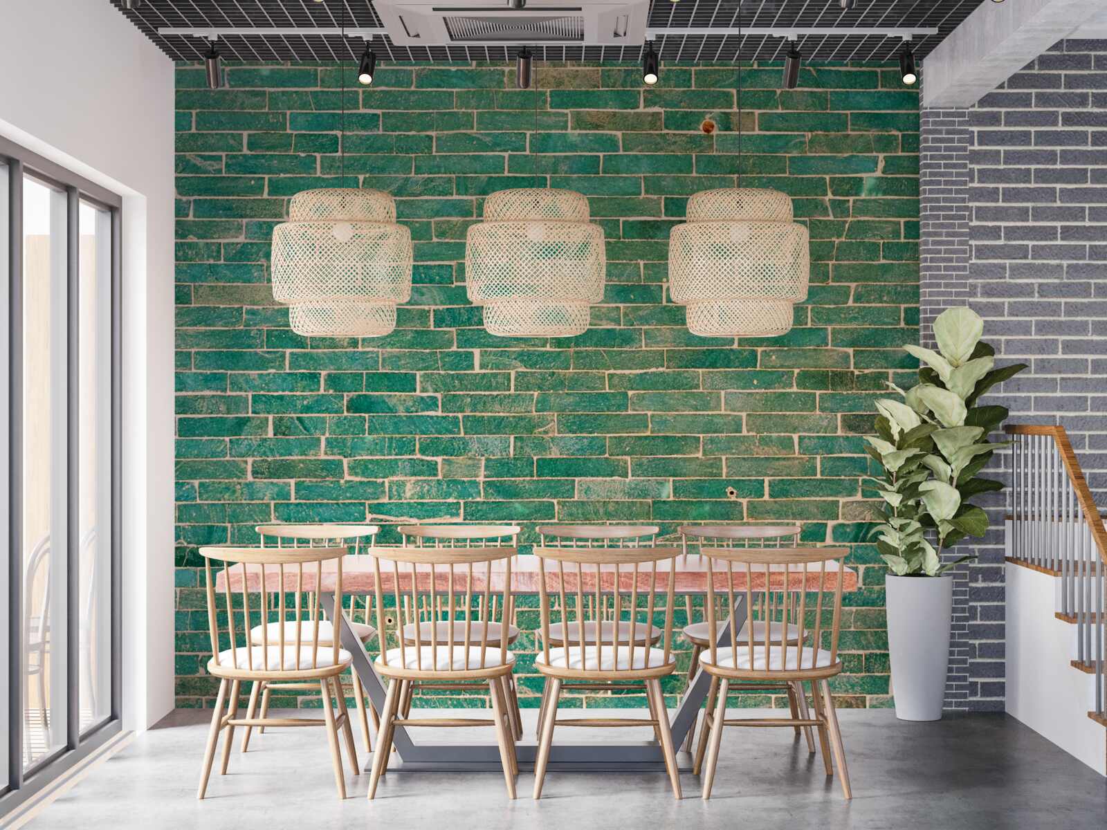 Fototapeta Tehlová stena natretá zelenou farbou